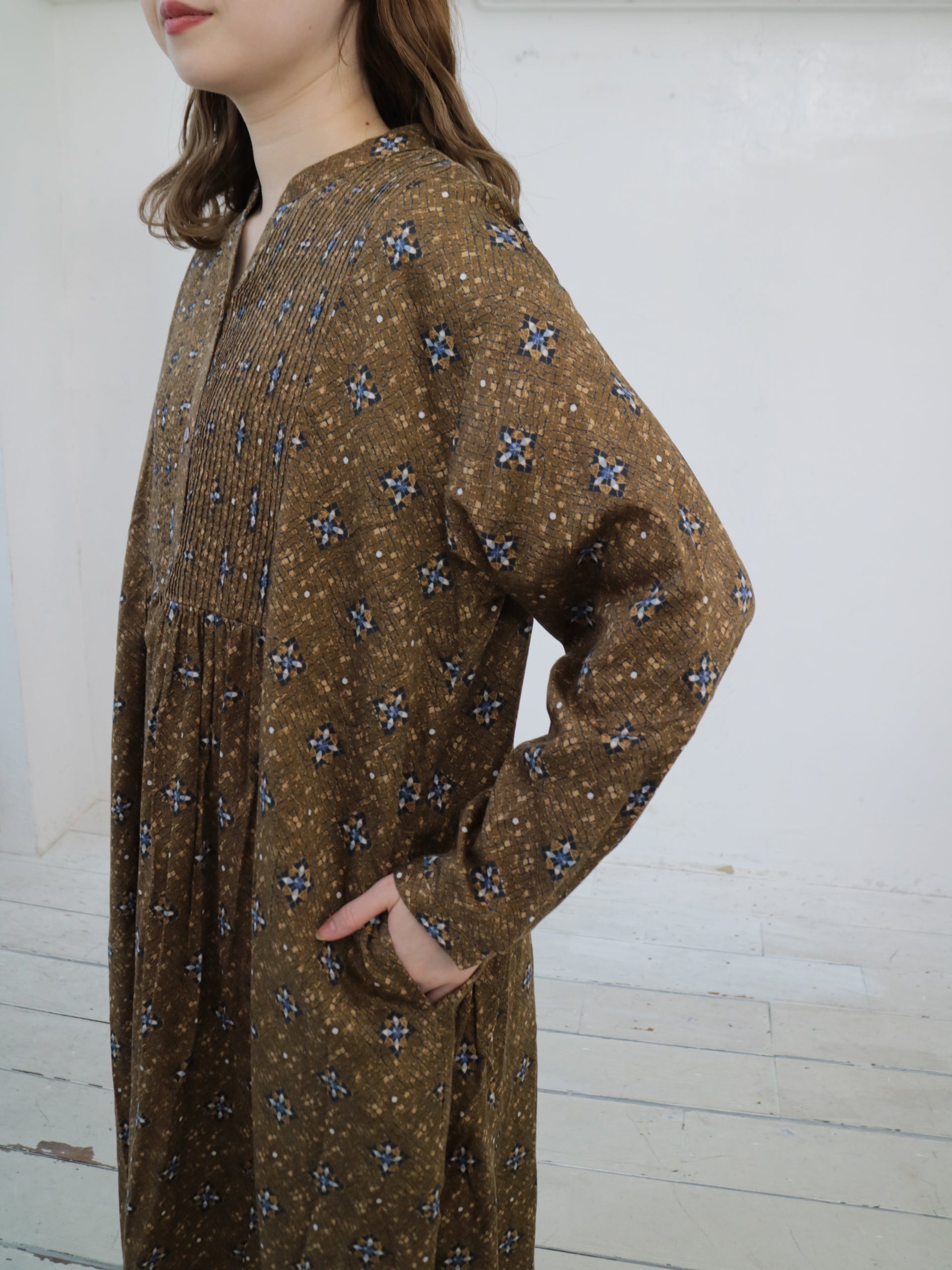 YARRA INDIAプリントピンタックワンピース YR-1544-212
