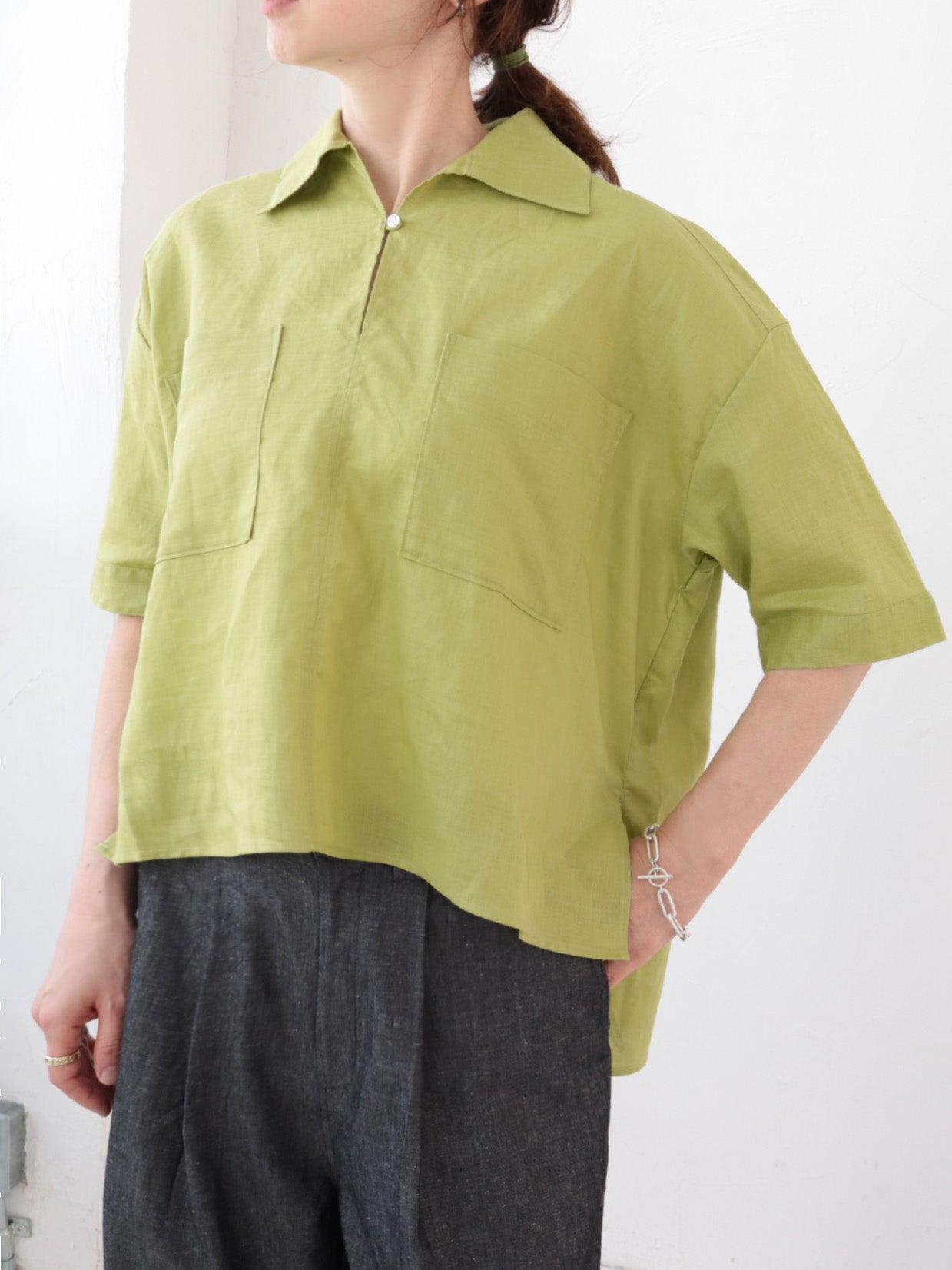 doux bleu シアーラミー スキッパーブラウス DB-2623-057
