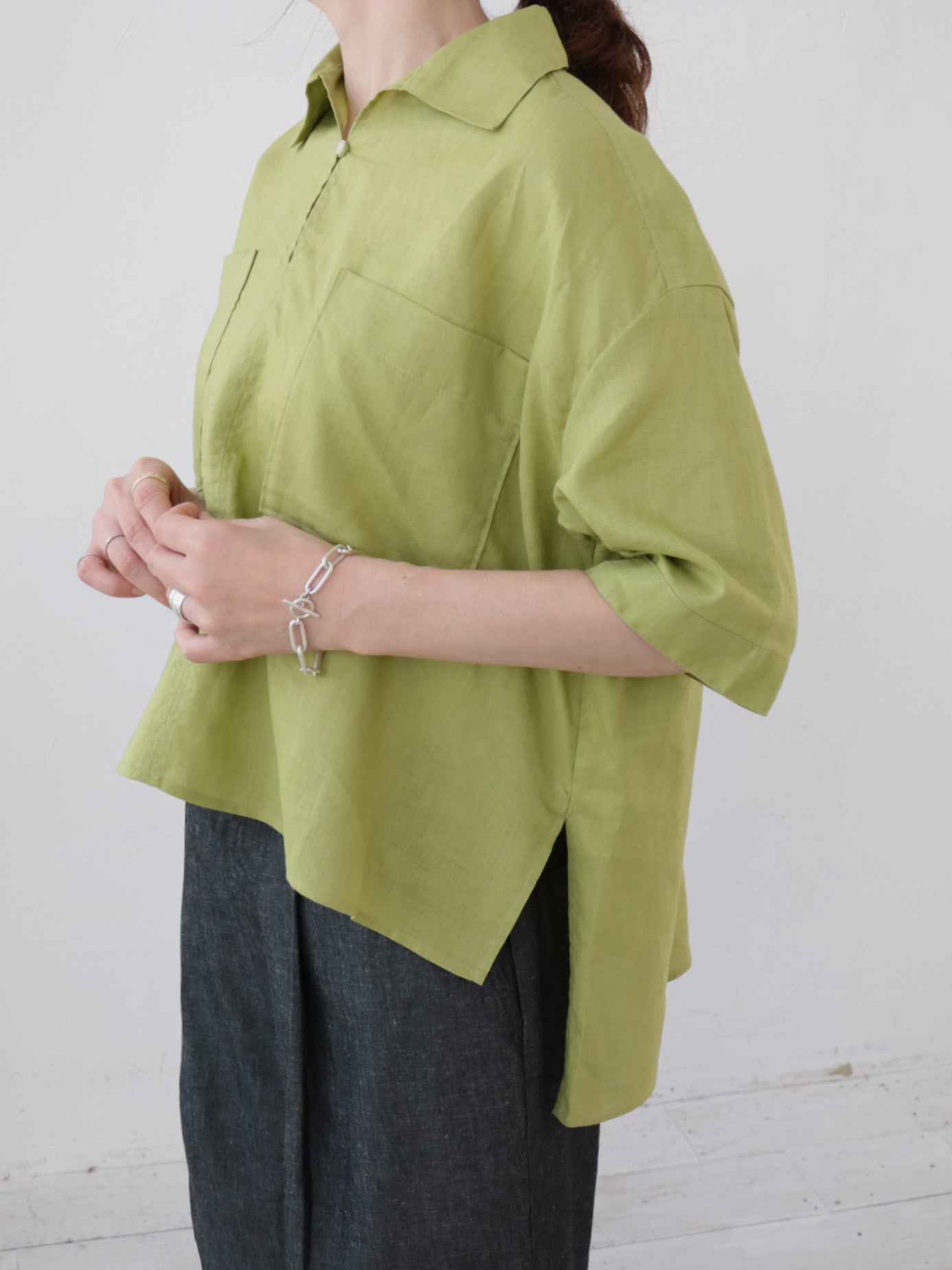doux bleu シアーラミー スキッパーブラウス DB-2623-057