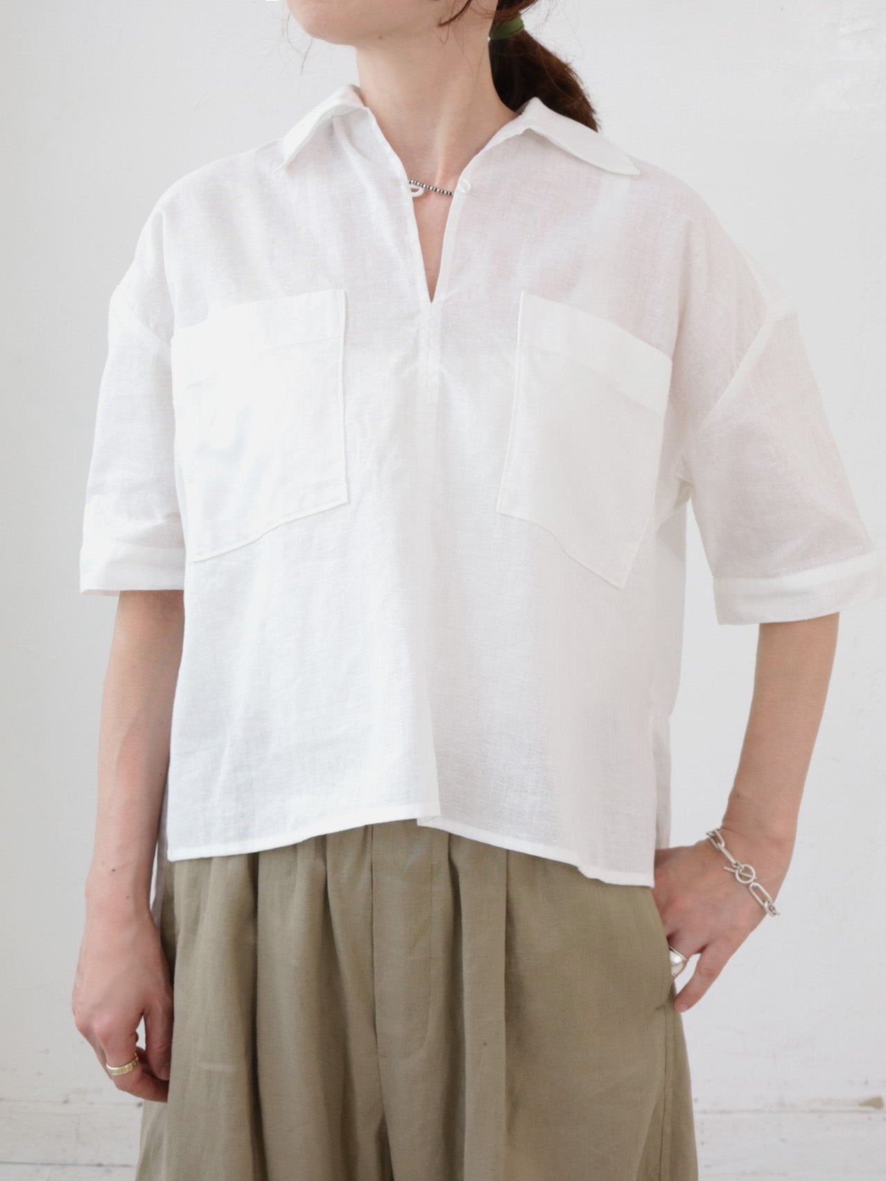 doux bleu シアーラミー スキッパーブラウス DB-2623-057