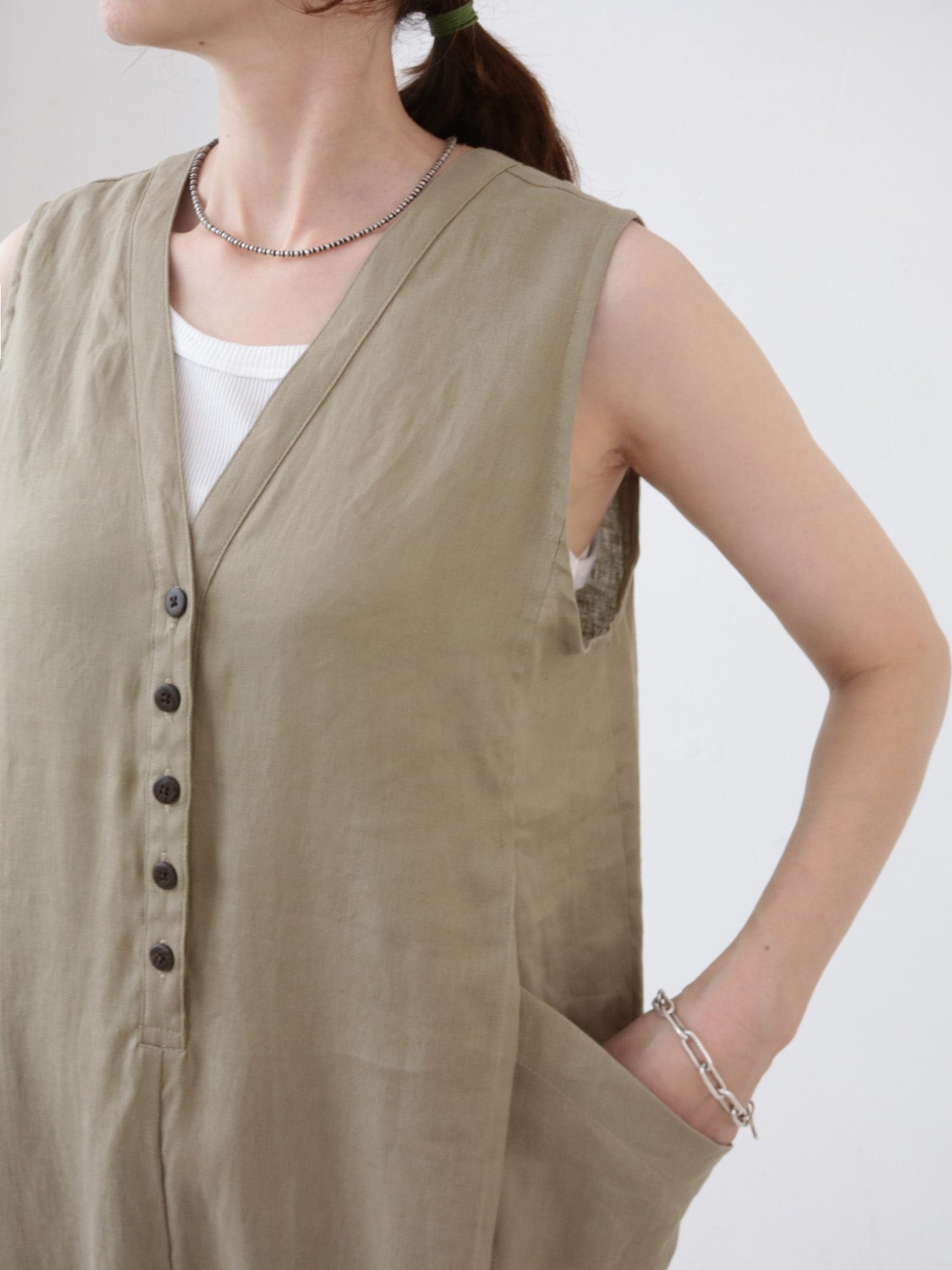 doux bleu コットンリネン サロペット DB-2625-083