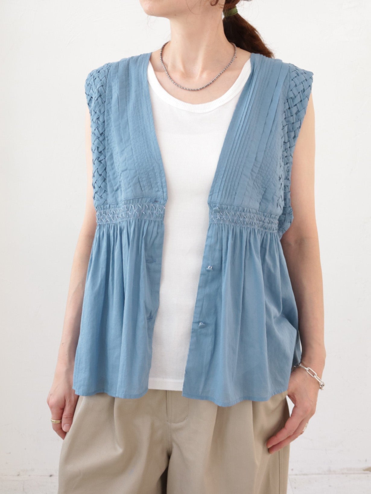 doux bleu コットンボイル/スモッキングベスト DB-2628-064