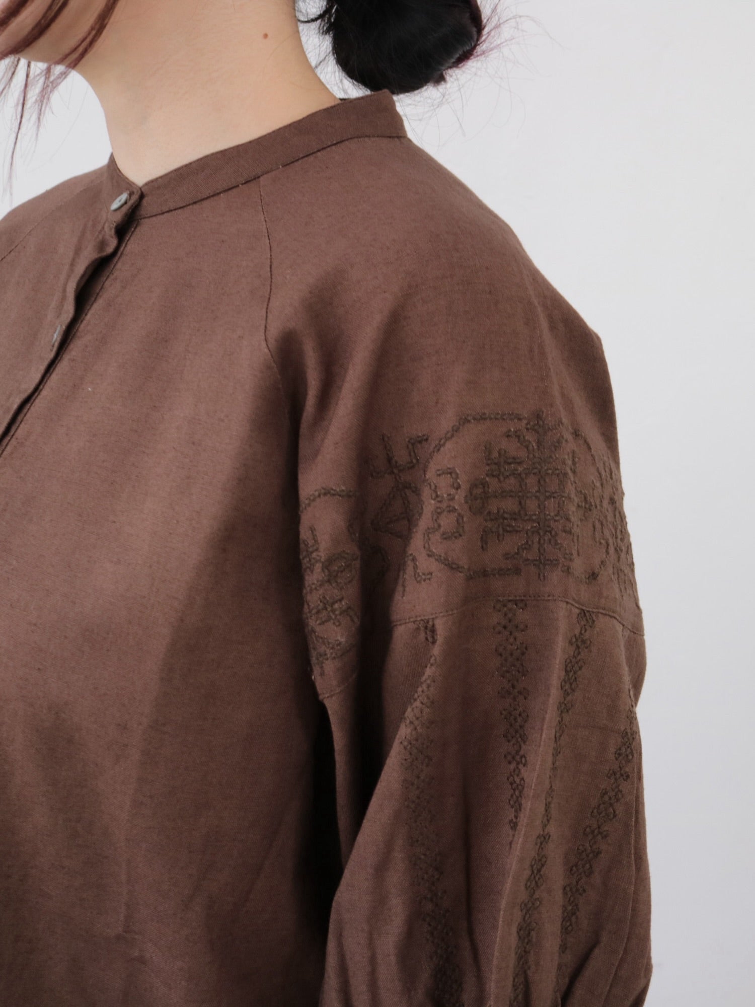YARRA INDIAリネンコットン袖刺繍ブラウス YR-1523-272
