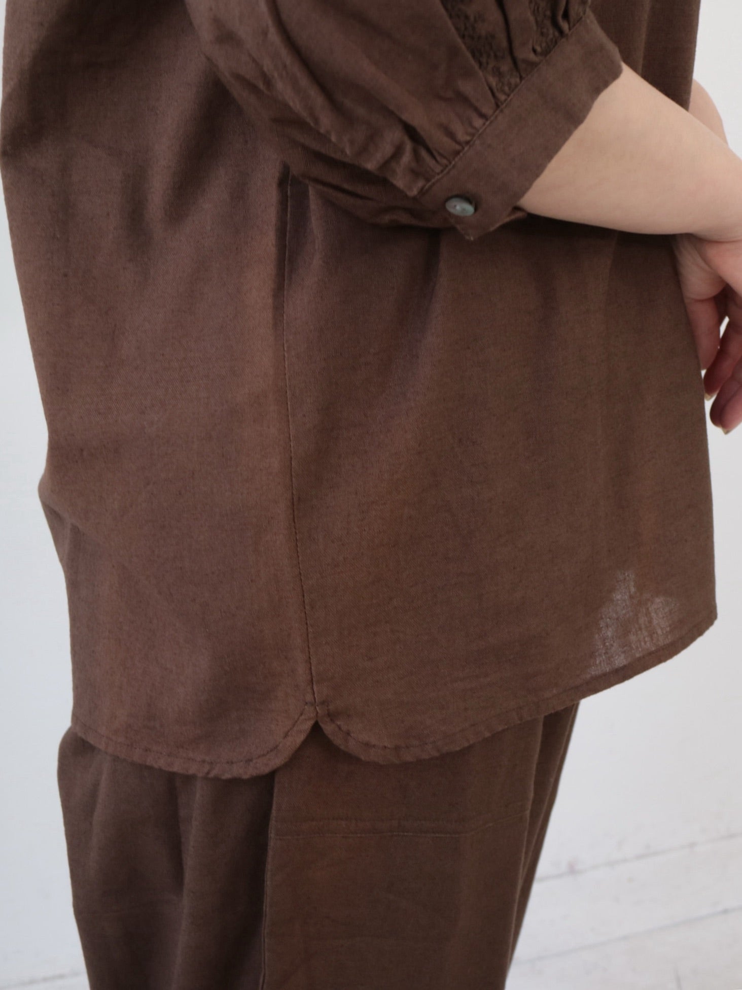 YARRA INDIAリネンコットン袖刺繍ブラウス YR-1523-272