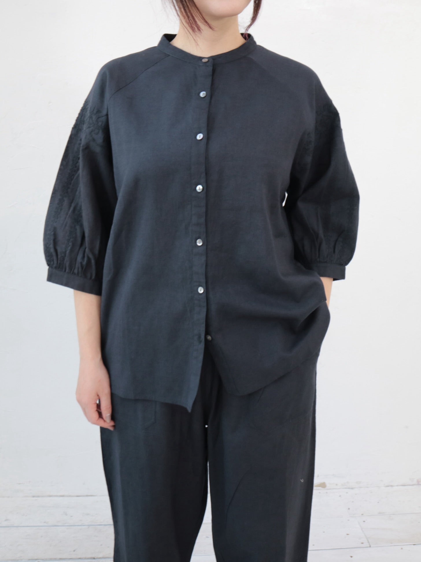 YARRA INDIAリネンコットン袖刺繍ブラウス YR-1523-272