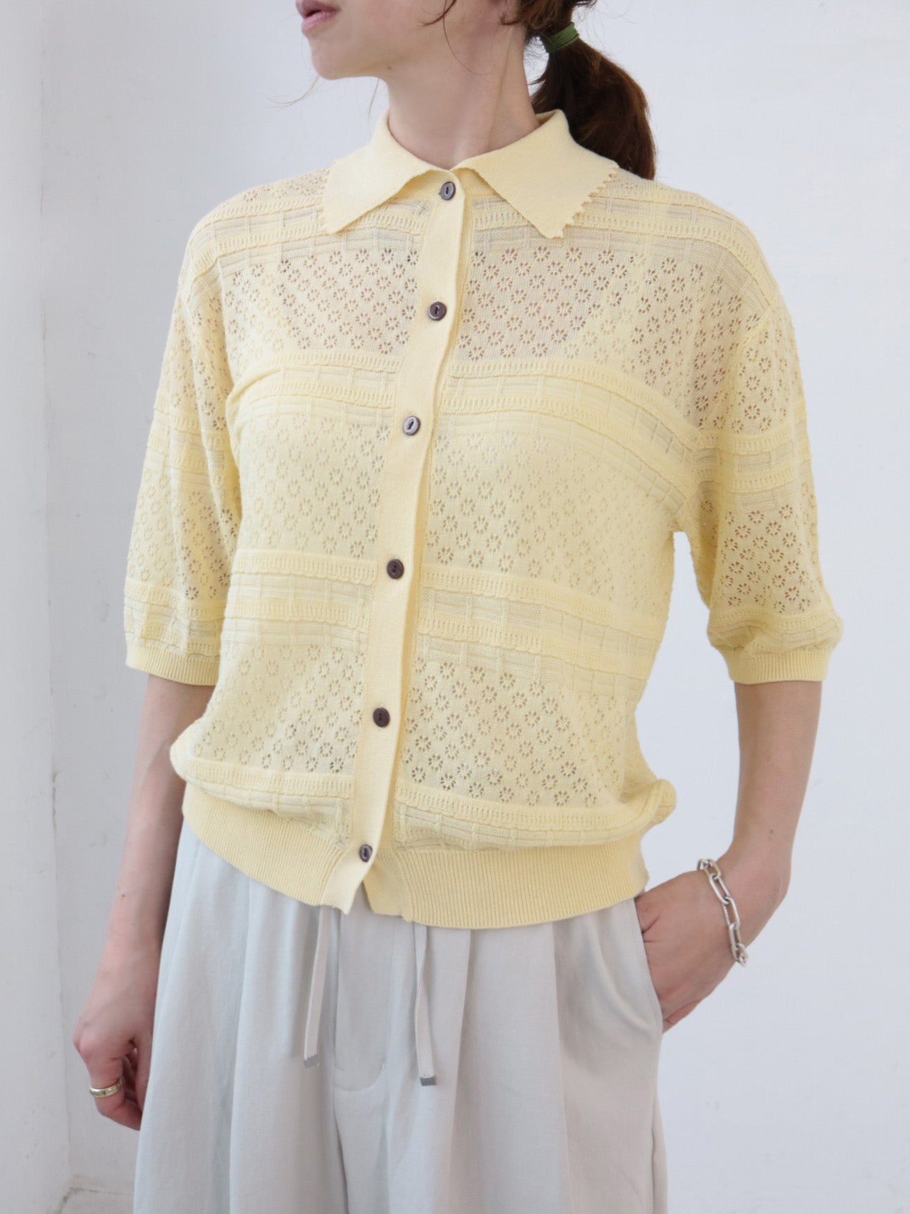 doux bleu オープンワーク 半袖ニットシャツ DB-2622-045