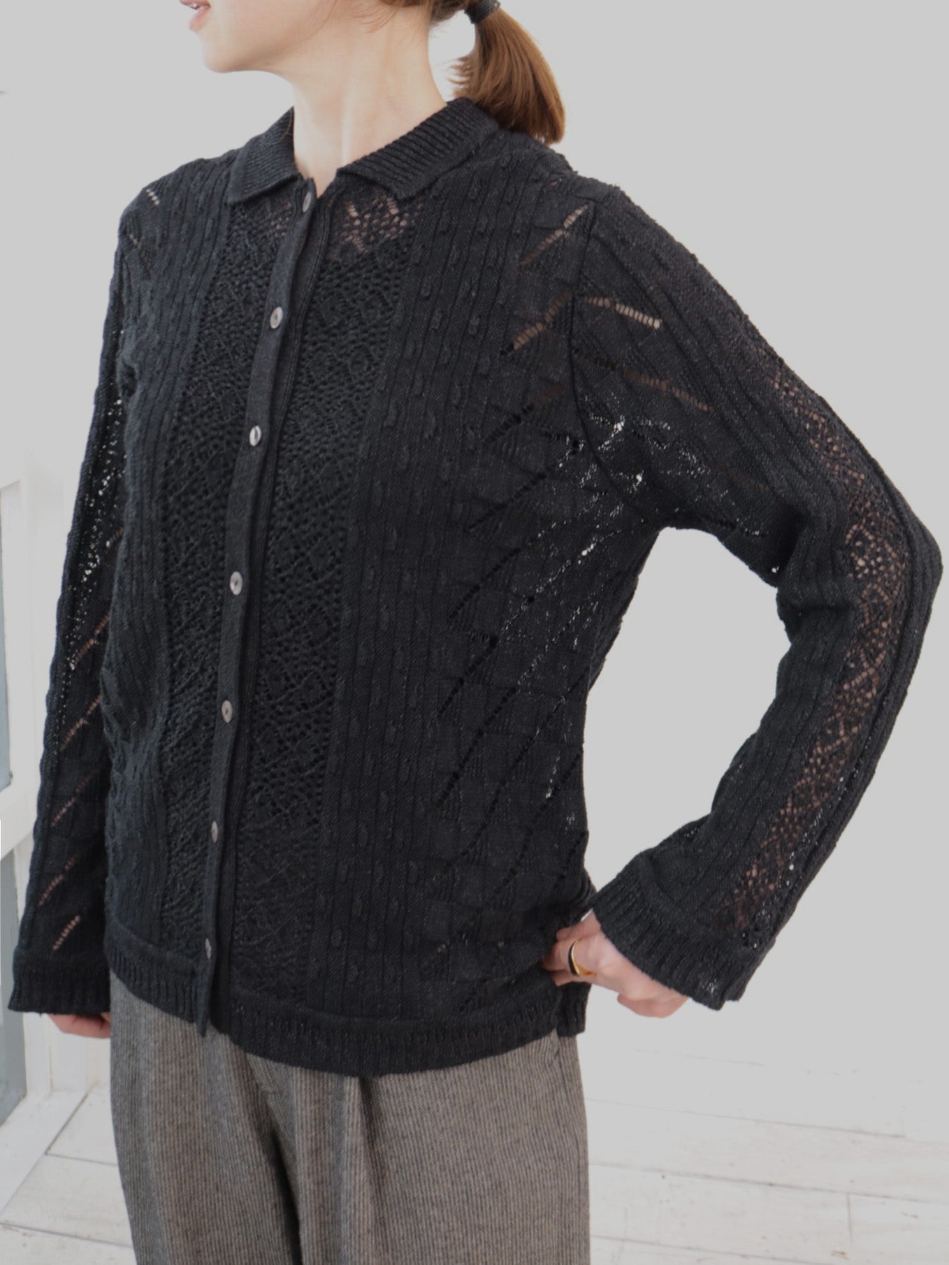 doux bleu オープンワーク ニットシャツ DB-2542-021