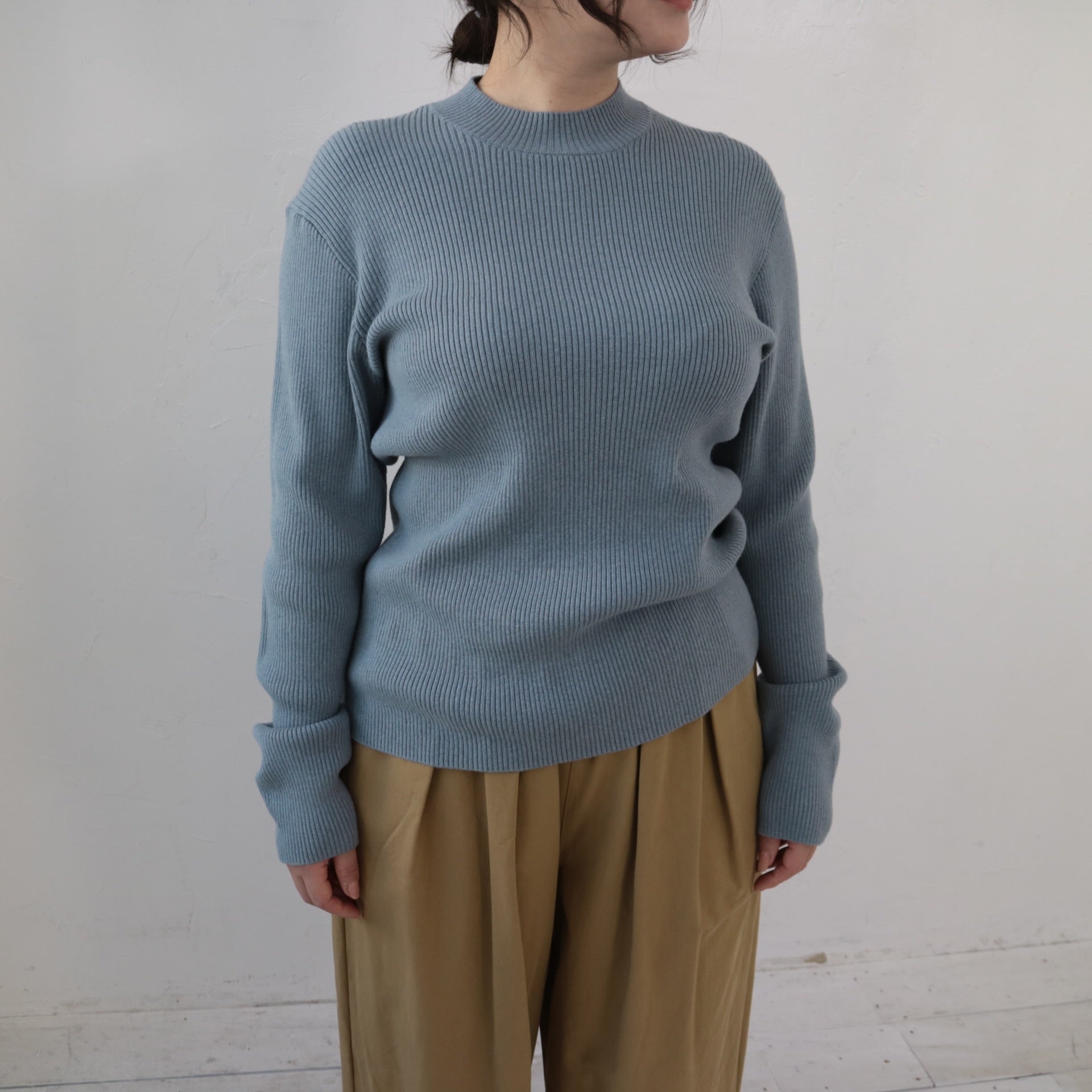 YARRA 綿カシミヤハイネックリブニット YR-1442-222