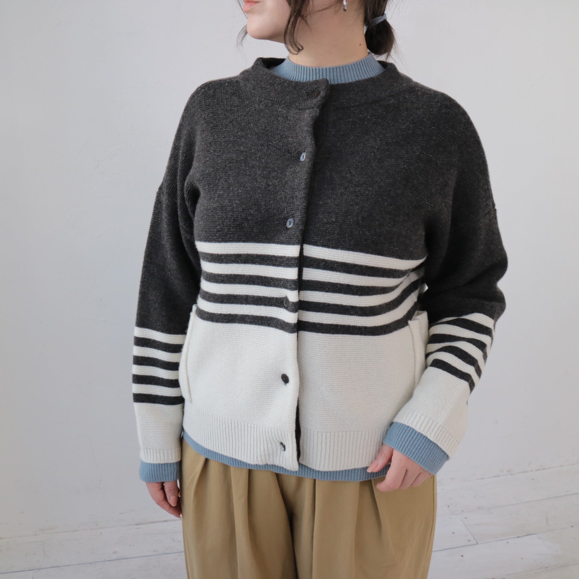 YARRA 綿カシミヤハイネックリブニット YR-1442-222