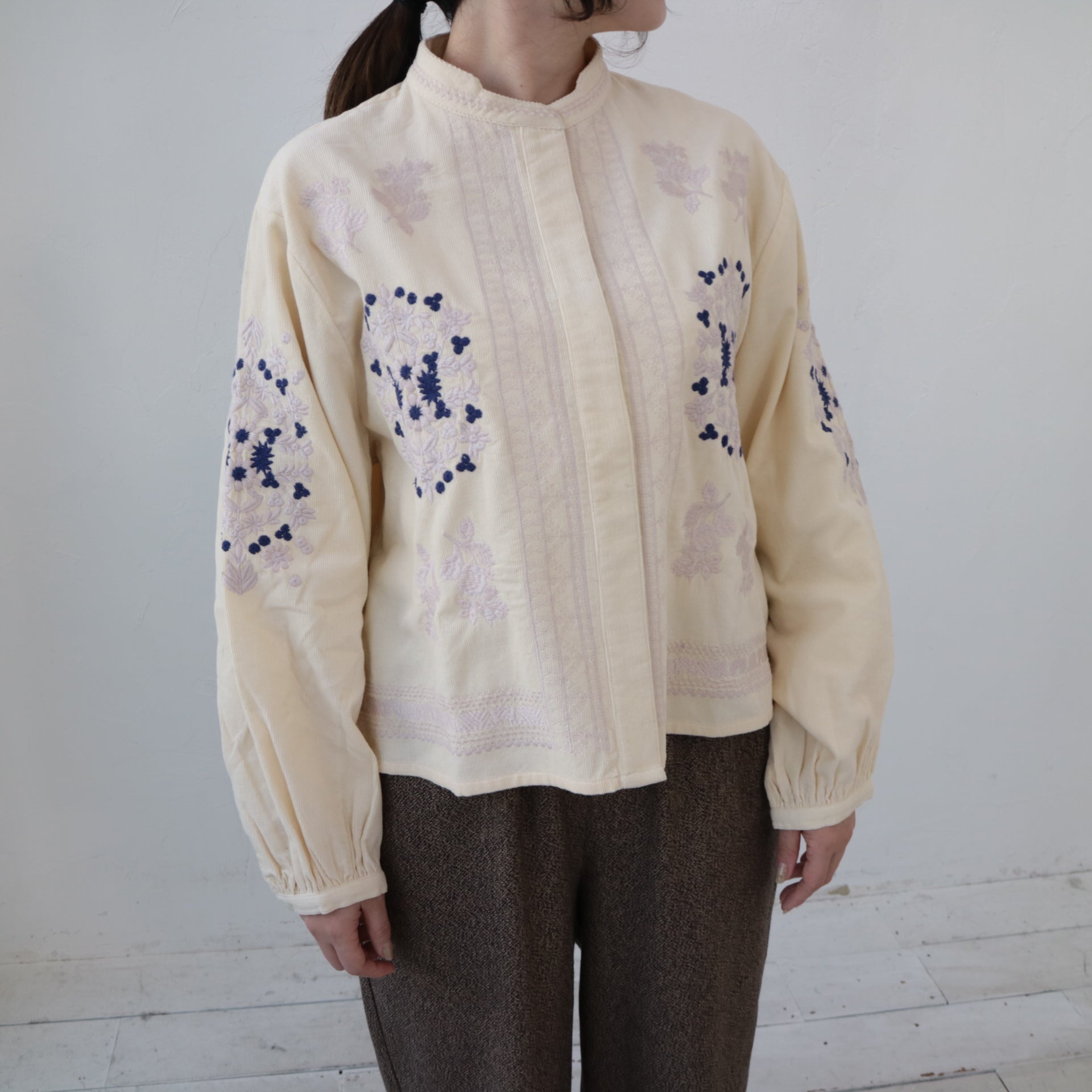 YARRA INDIA刺繍コーデュロイブラウス YR-1553-268