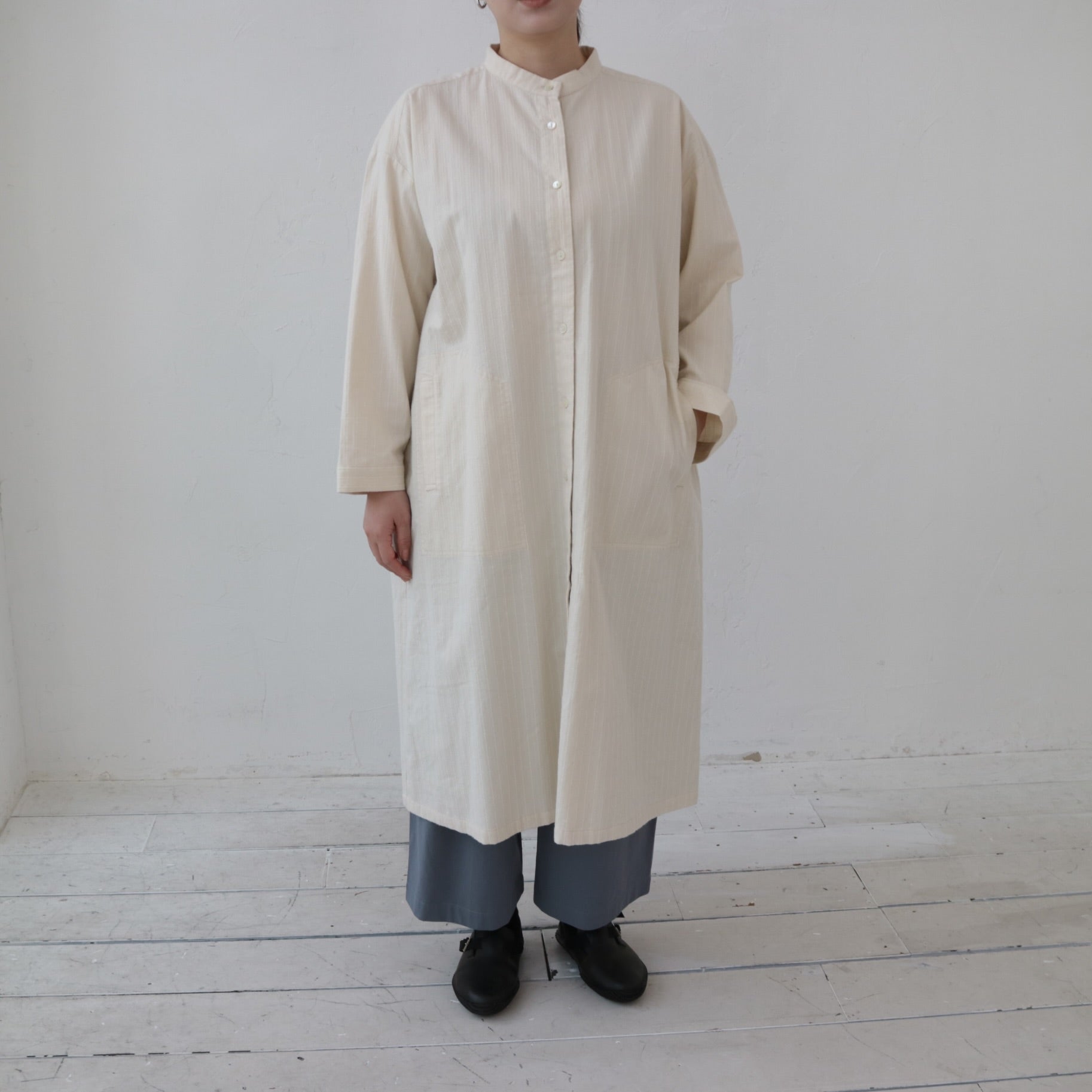 YARRA KAPOKバンドカラーシャツワンピース YR-1444-239