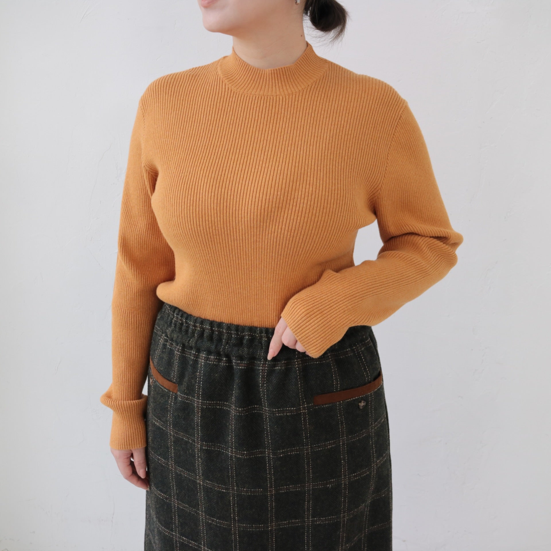 YARRA 綿カシミヤハイネックリブニット YR-1442-222