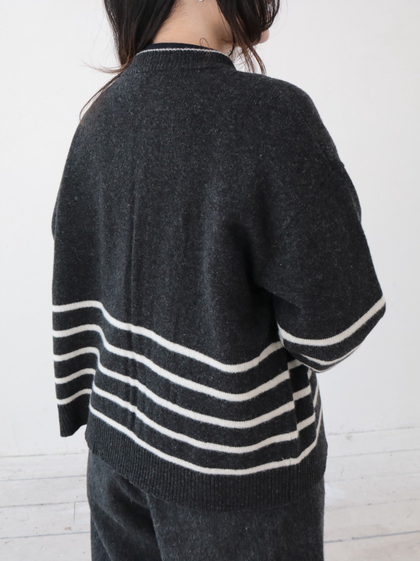 YARRA ラムウール配色ニットカーディガン YR-1552-273