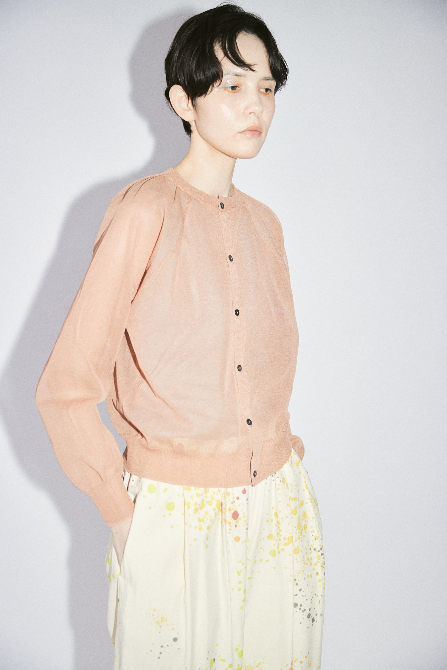 YARRA NEU 16GGシースルーニットカーディガン NU-5622-439