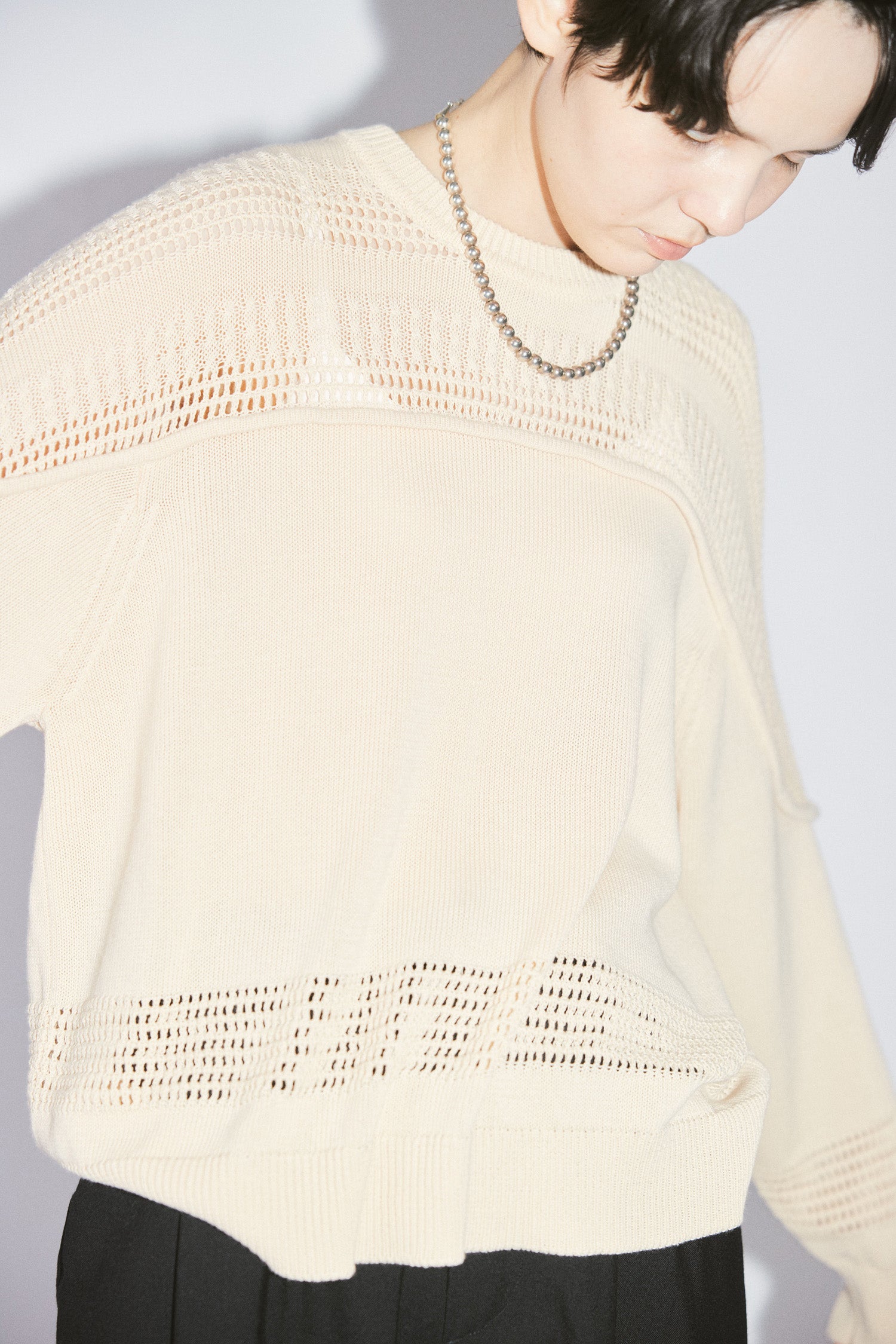 YARRA NEU 透かし編みヨークニットプルオーバー NU-5612-407