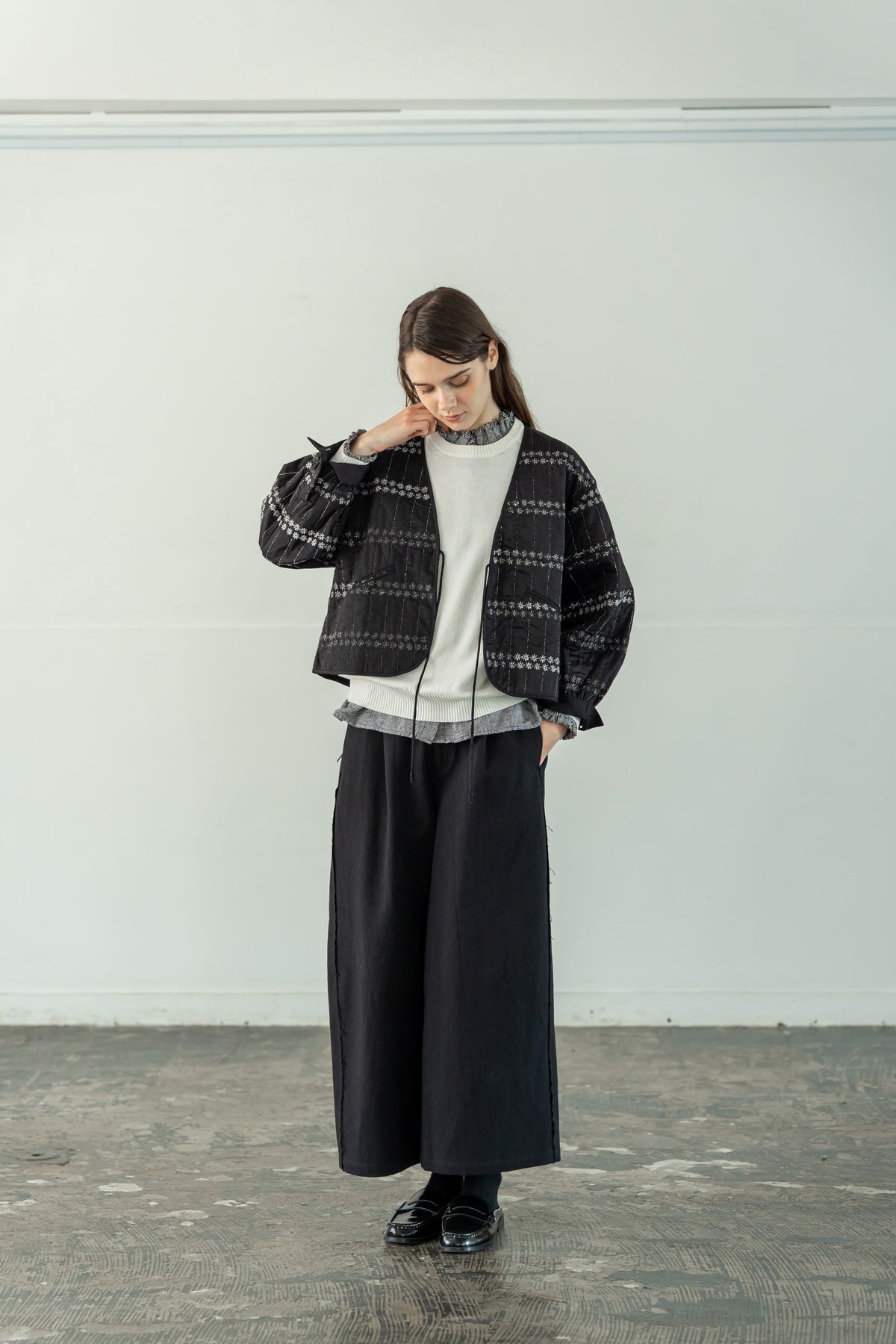 YARRA 綿ツイルカットオフワイドパンツ YR-1655-252