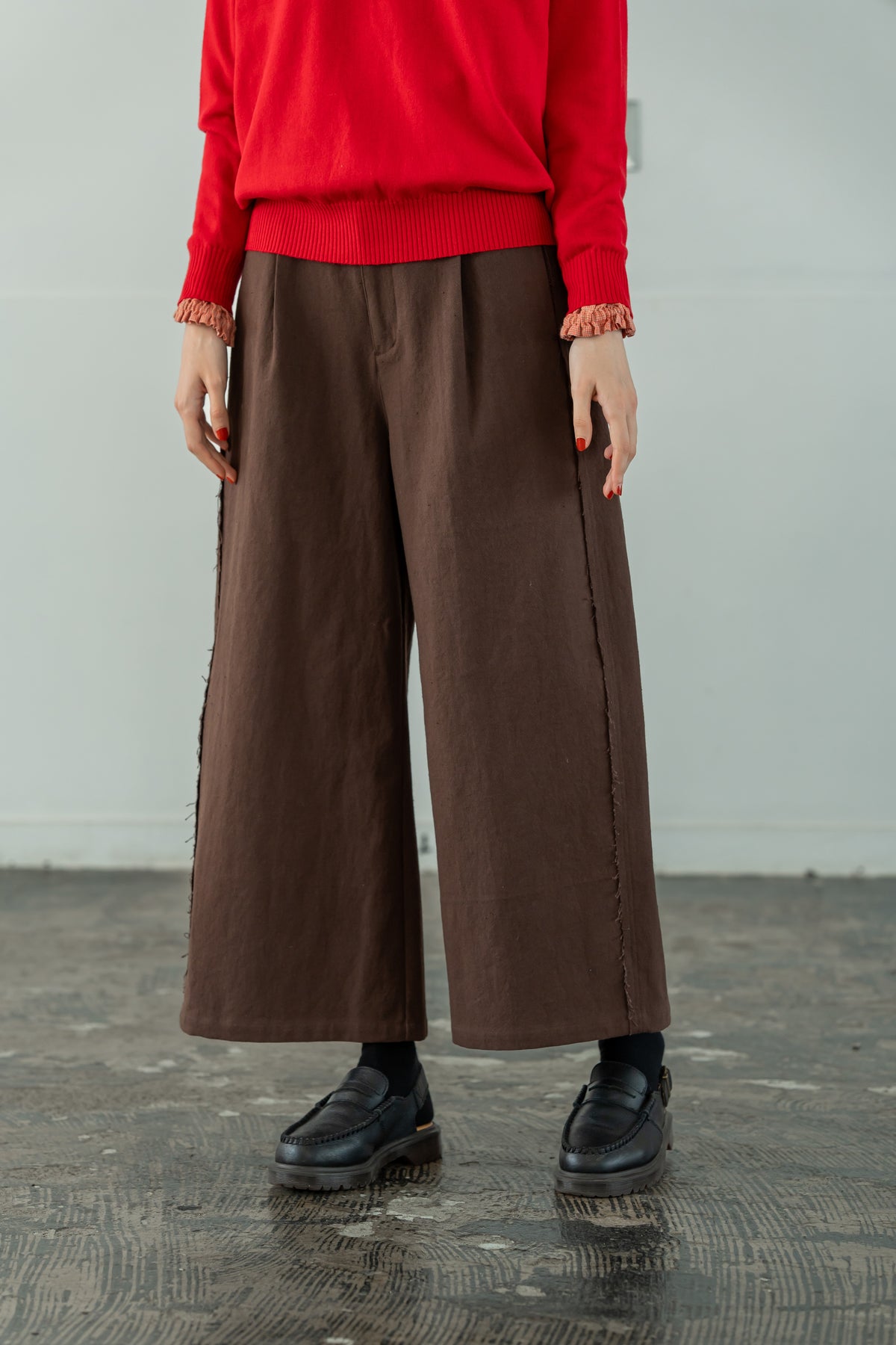 YARRA 綿ツイルカットオフワイドパンツ YR-1655-252