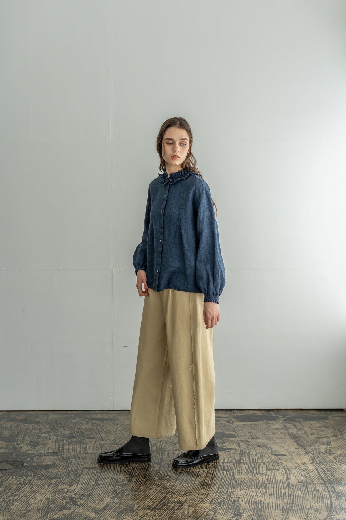 YARRA 綿ツイルカットオフワイドパンツ YR-1655-252