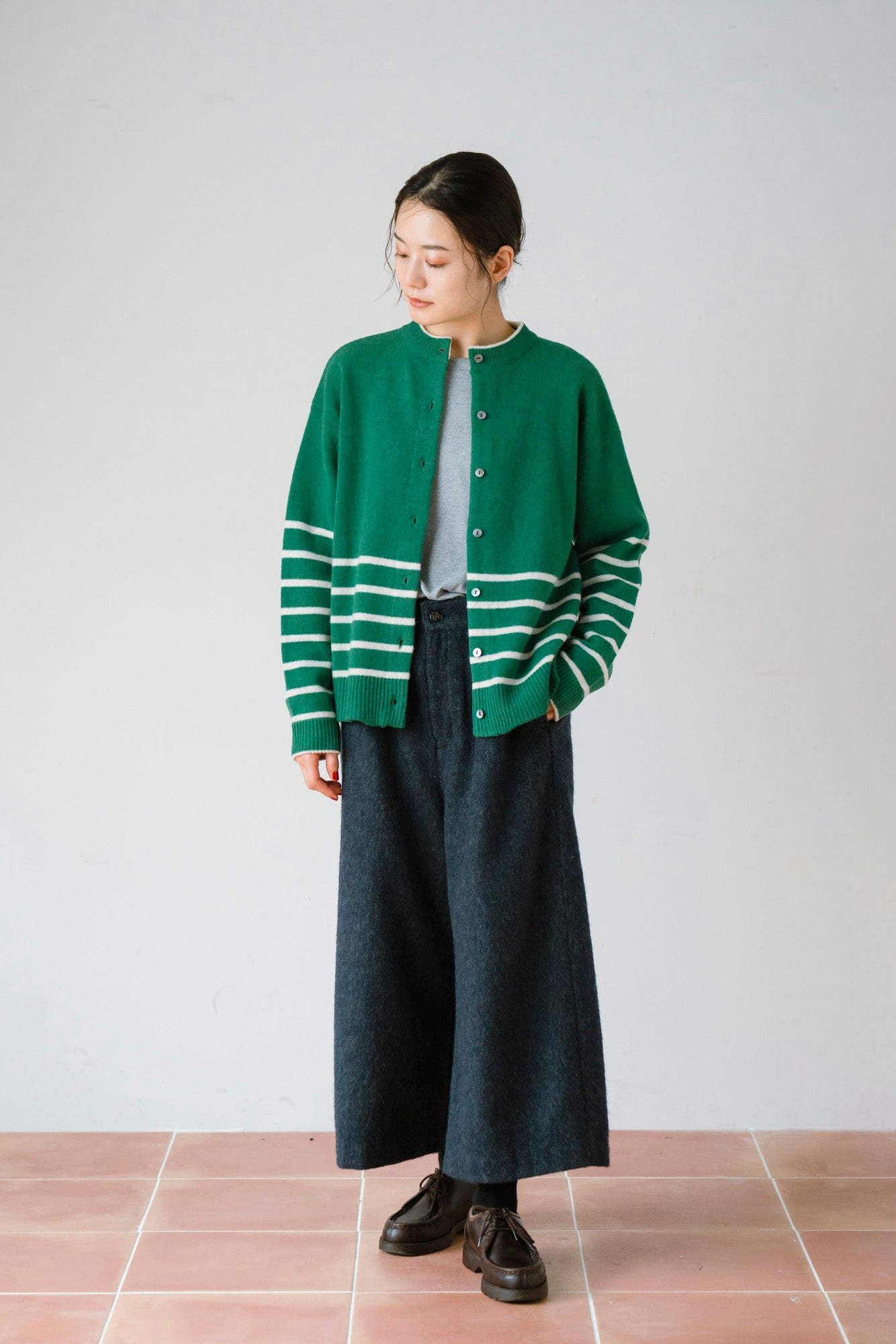 YARRA ラムウール配色ニットカーディガン YR-1552-273