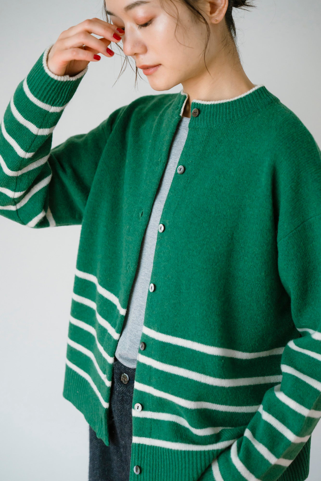 YARRA ラムウール配色ニットカーディガン YR-1552-273