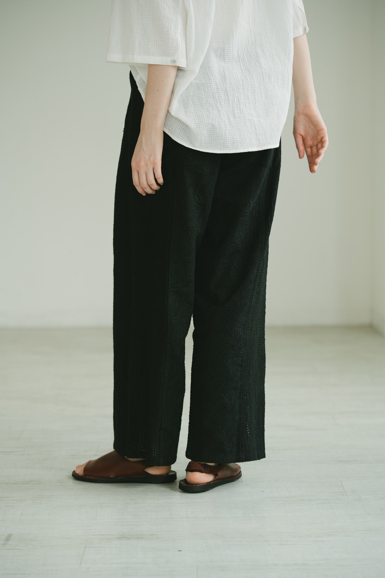 YARRA INDIA刺繍切替ワイドパンツ YR-1625-268