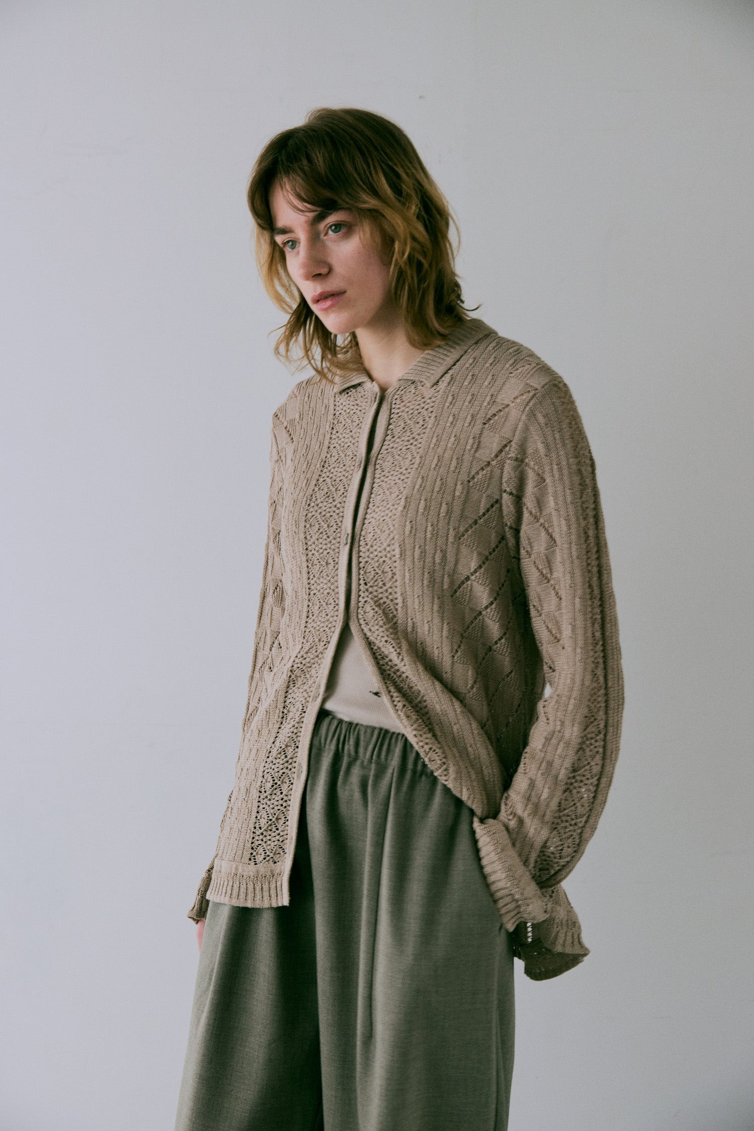 doux bleu オープンワーク ニットシャツ DB-2542-021