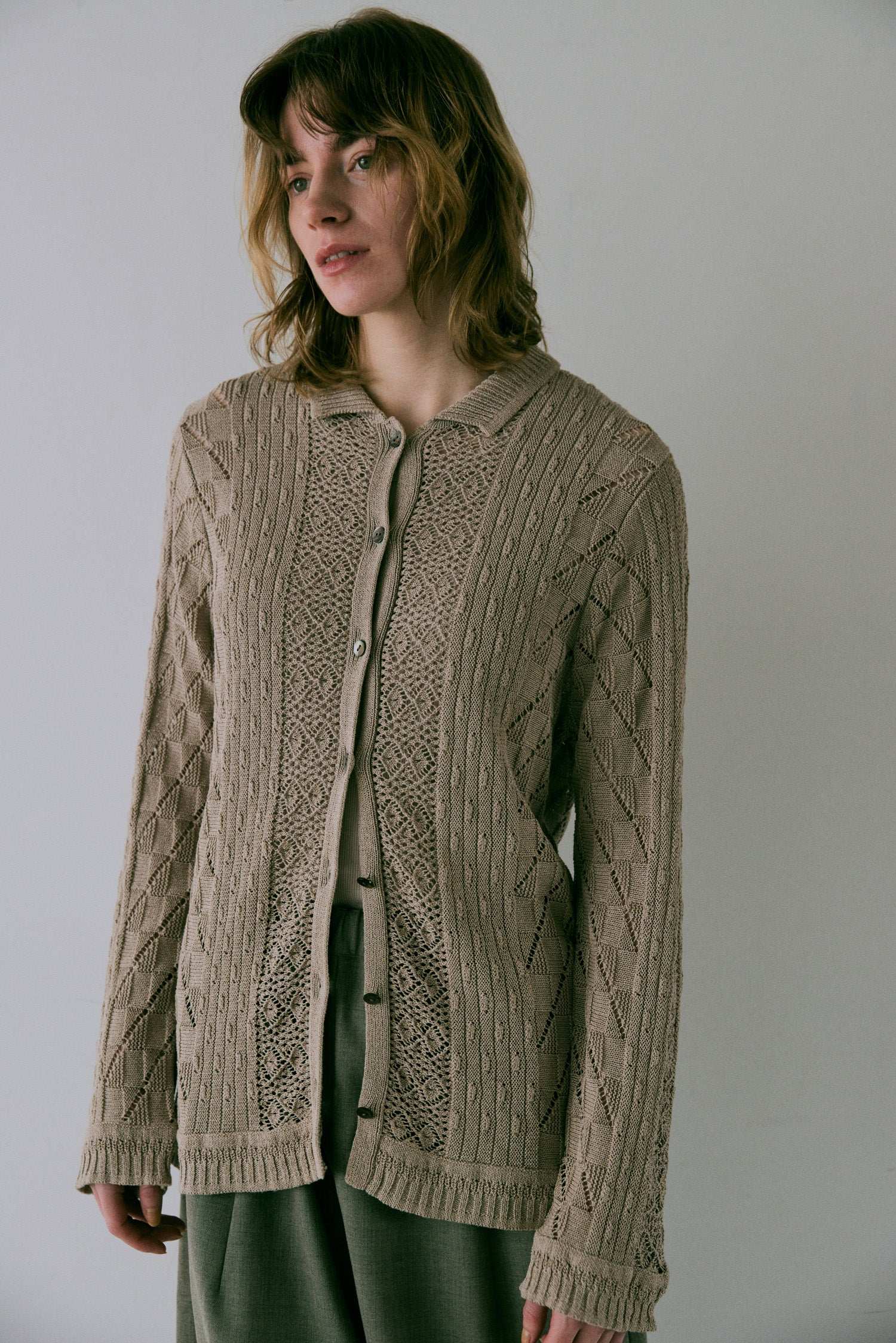 doux bleu オープンワーク ニットシャツ DB-2542-021