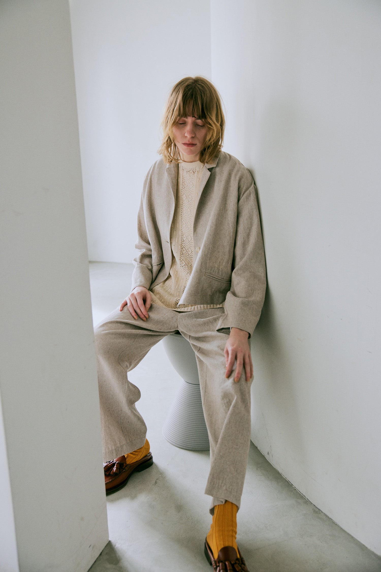 doux bleu リネンレーヨン ストライプジャケット DB-2547-016