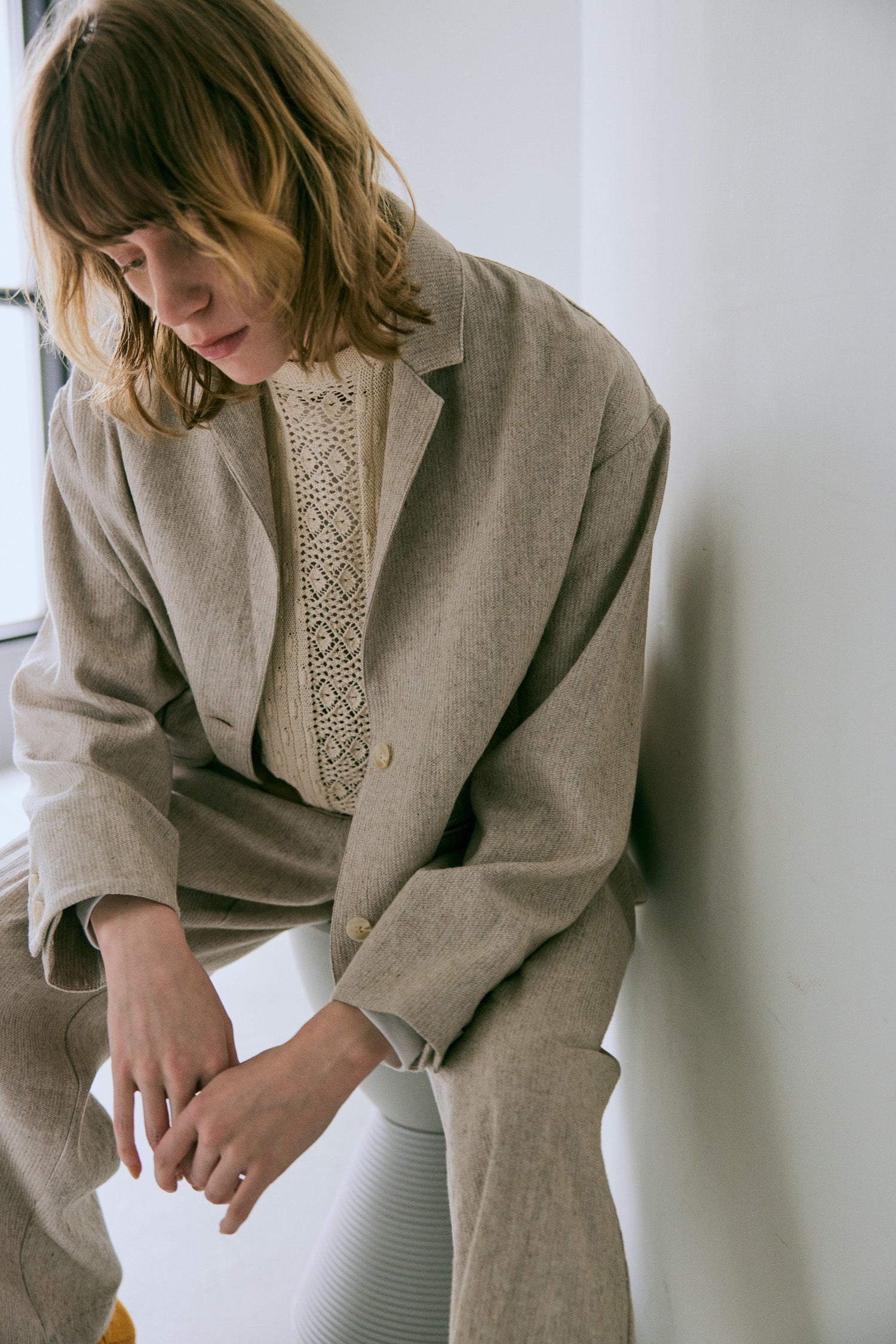 doux bleu リネンレーヨン ストライプジャケット DB-2547-016