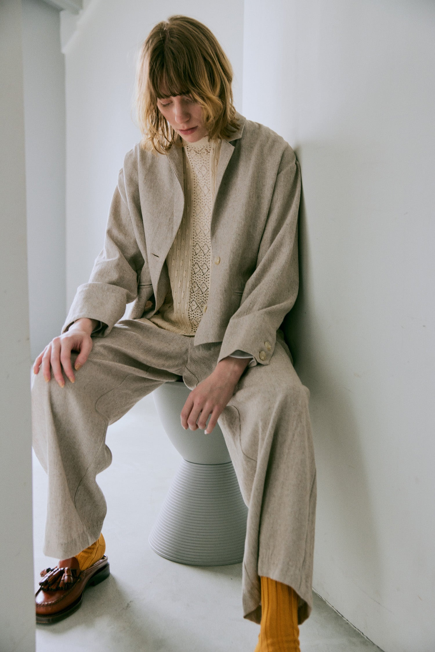 doux bleu リネンレーヨン ストライプジャケット DB-2547-016