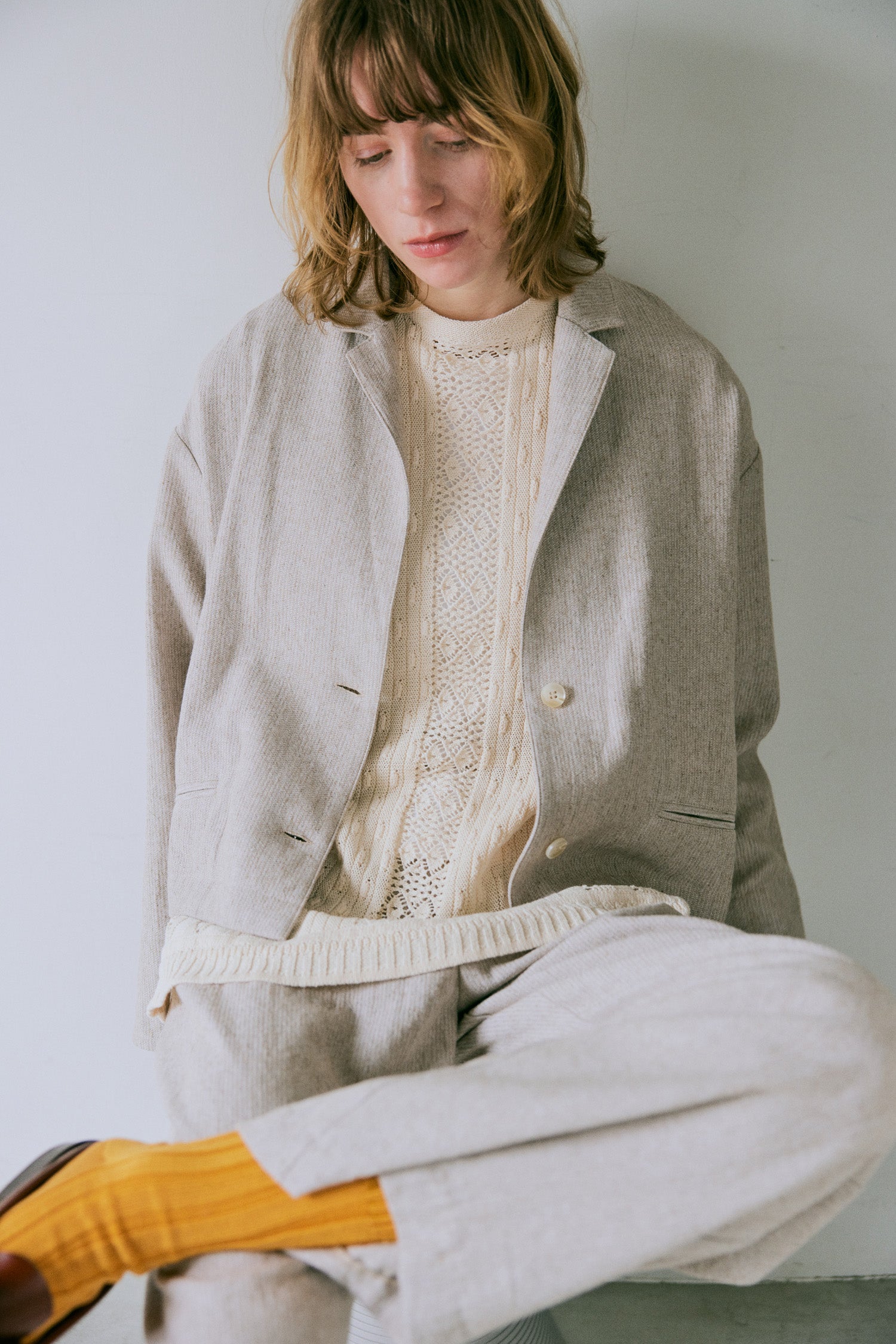 doux bleu リネンレーヨン ストライプジャケット DB-2547-016