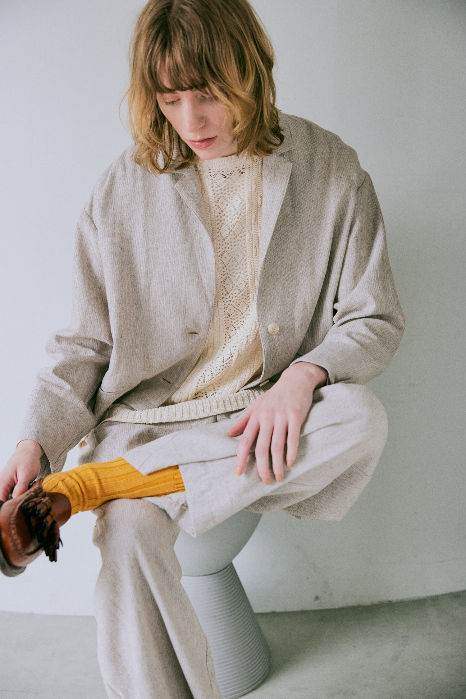 doux bleu リネンレーヨン ストライプジャケット DB-2547-016