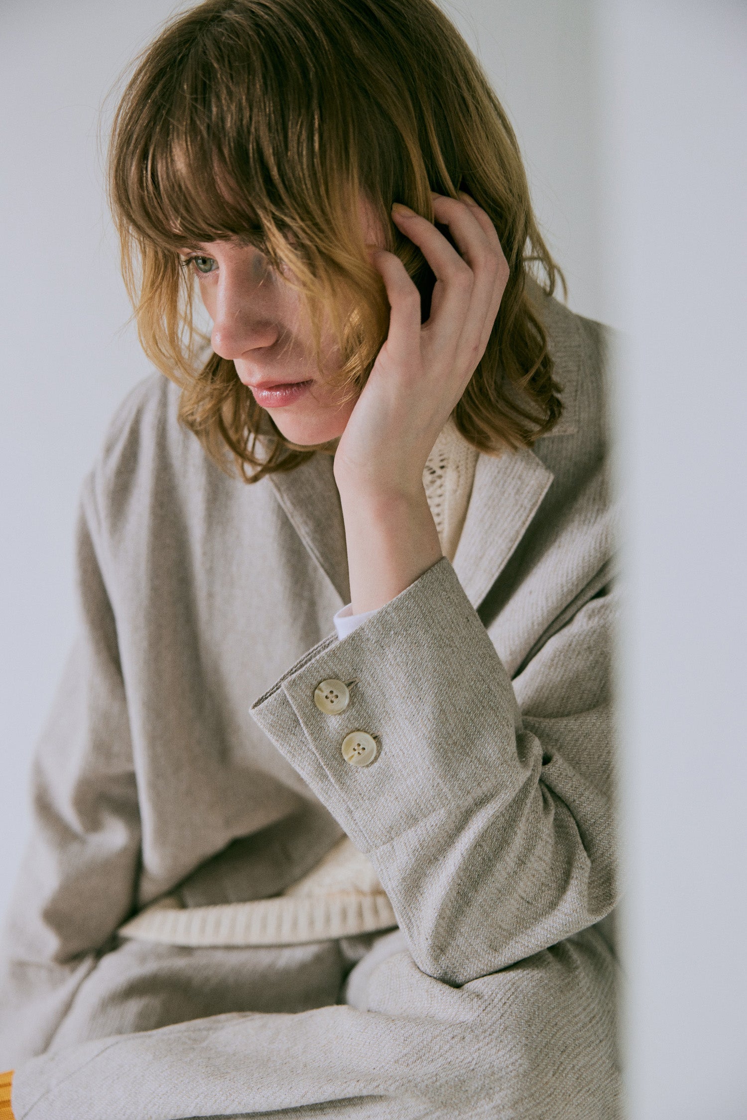 doux bleu リネンレーヨン ストライプジャケット DB-2547-016