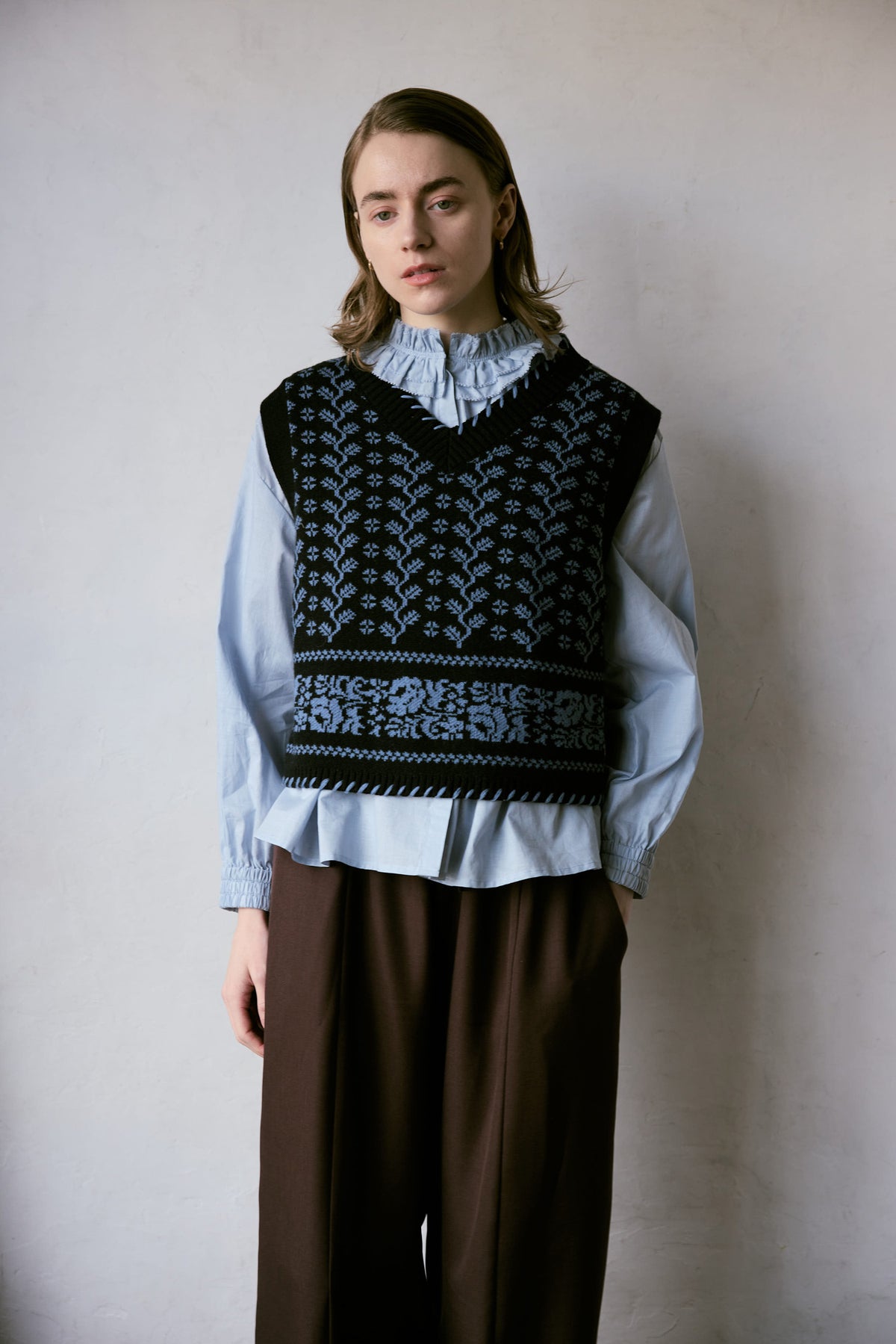 doux bleu コットンジャガード ニットベスト DB-2648-028