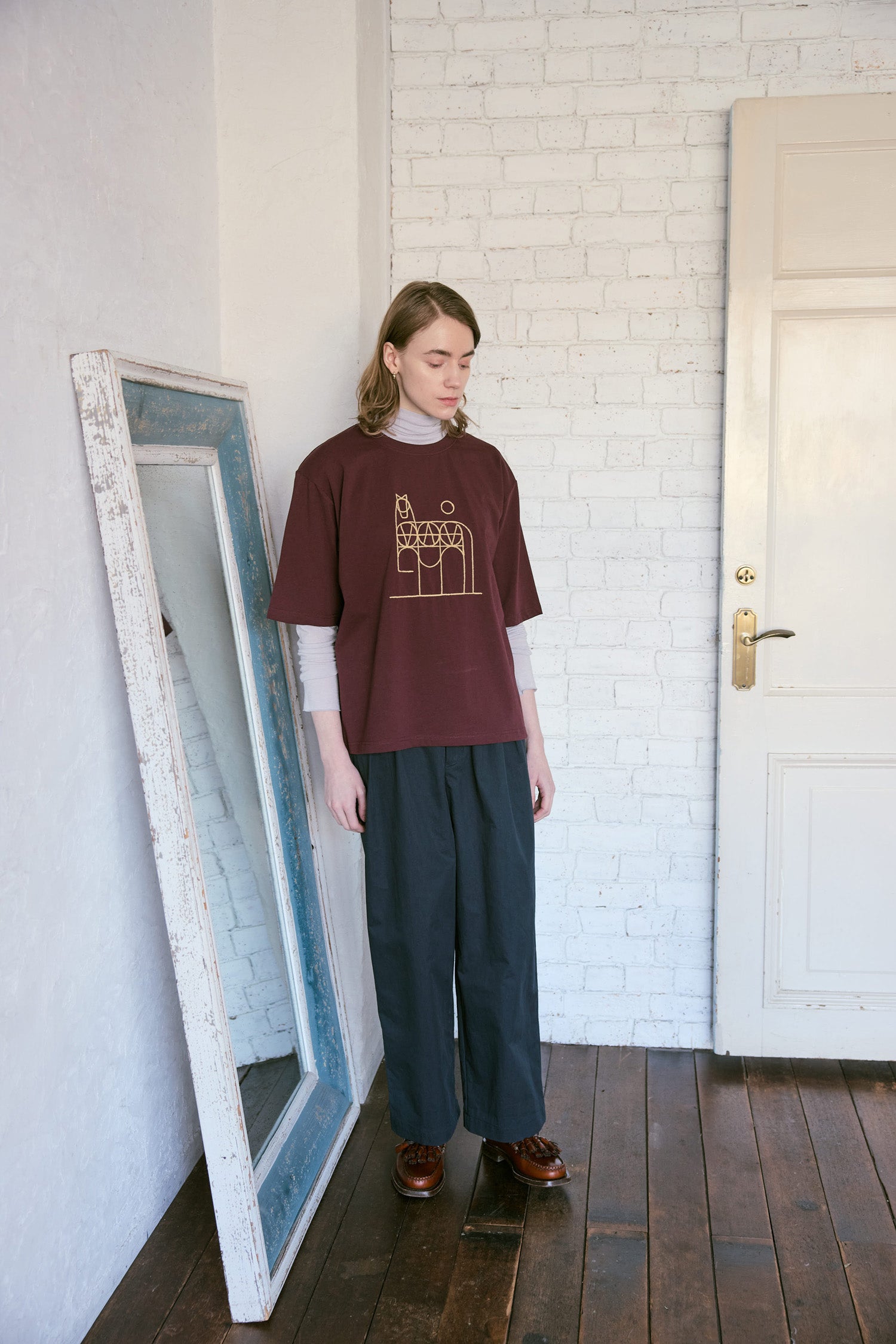 doux bleu horse刺繍Tシャツ DB-2641-001