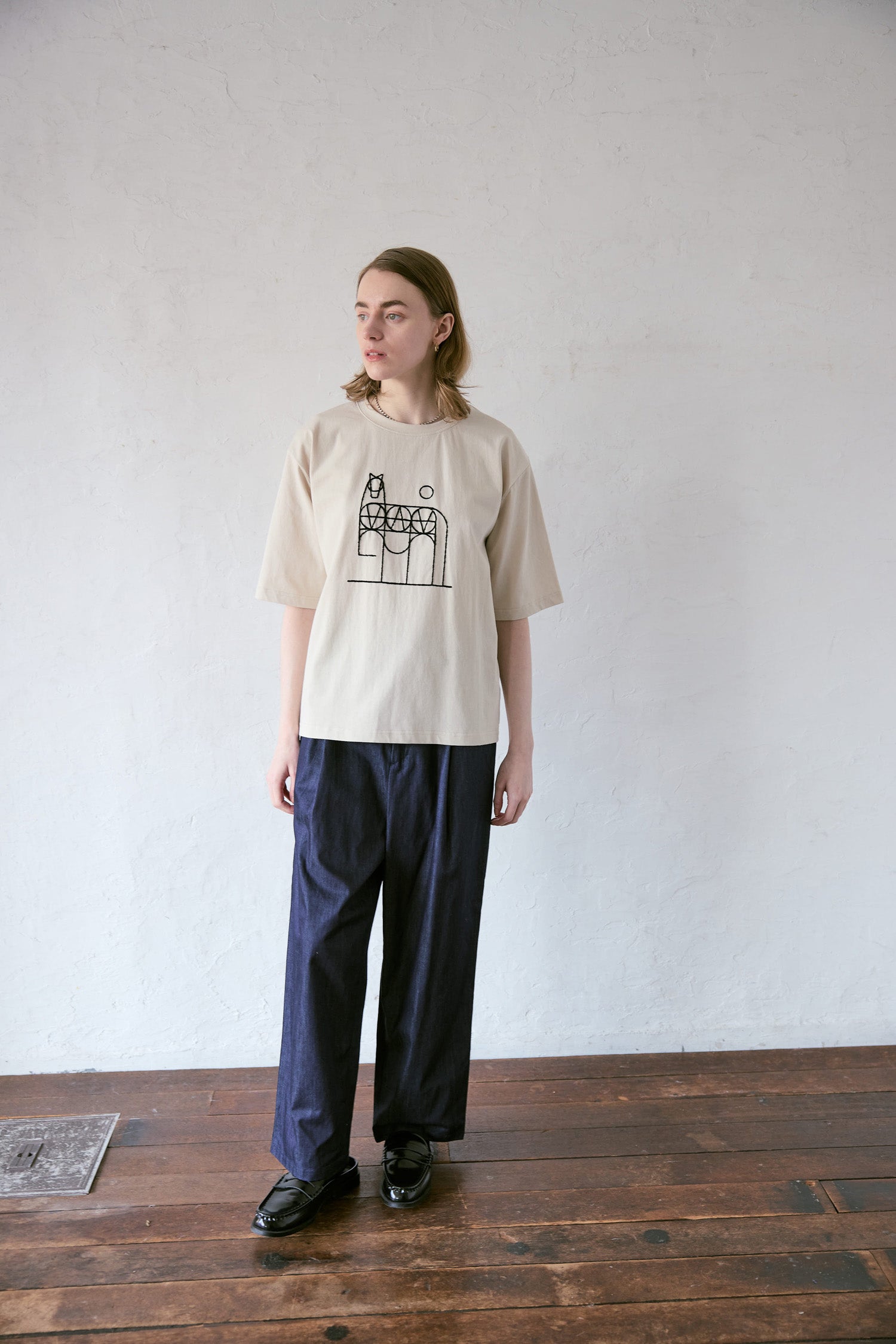 doux bleu horse刺繍Tシャツ DB-2641-001
