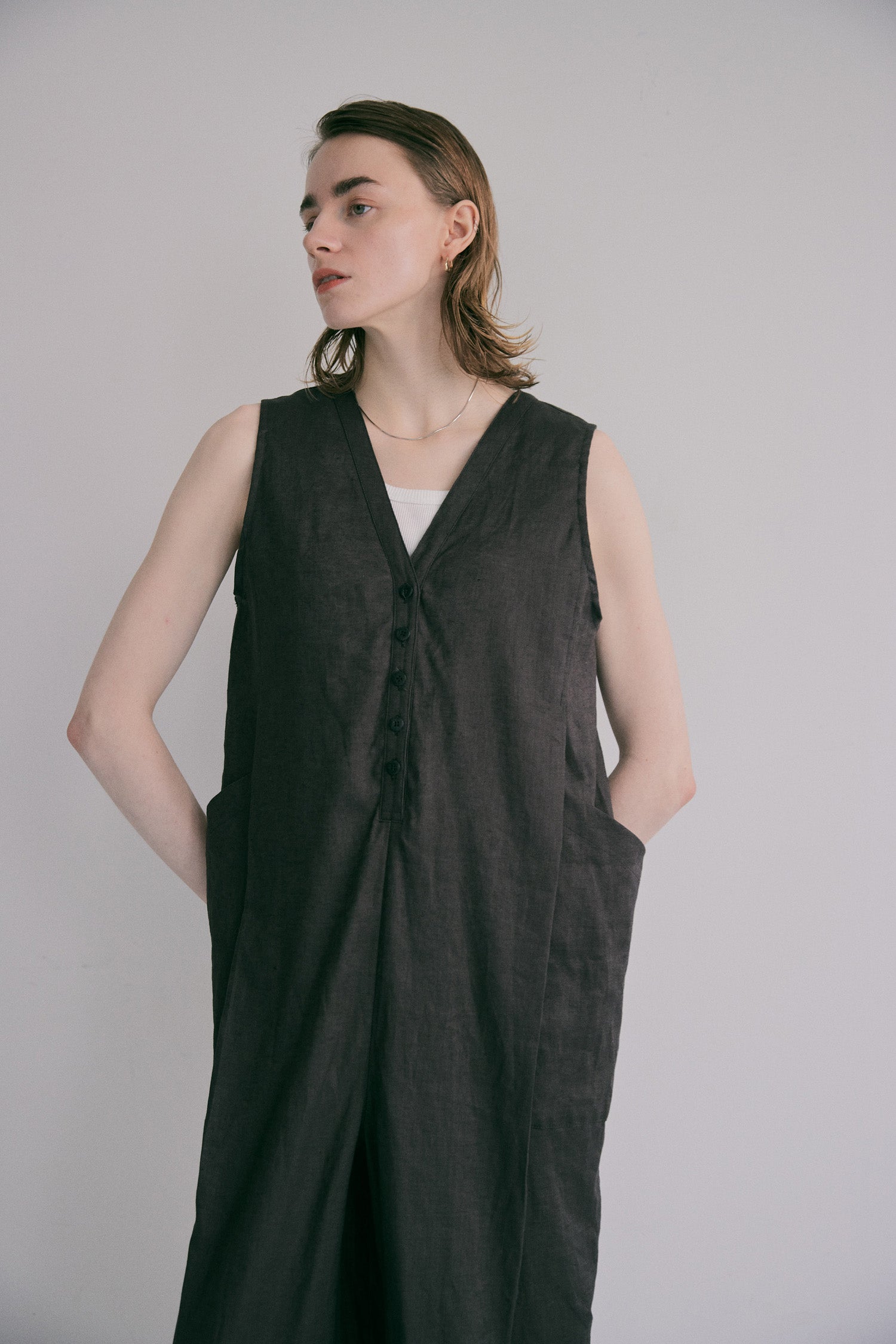 doux bleu コットンリネン サロペット DB-2625-083