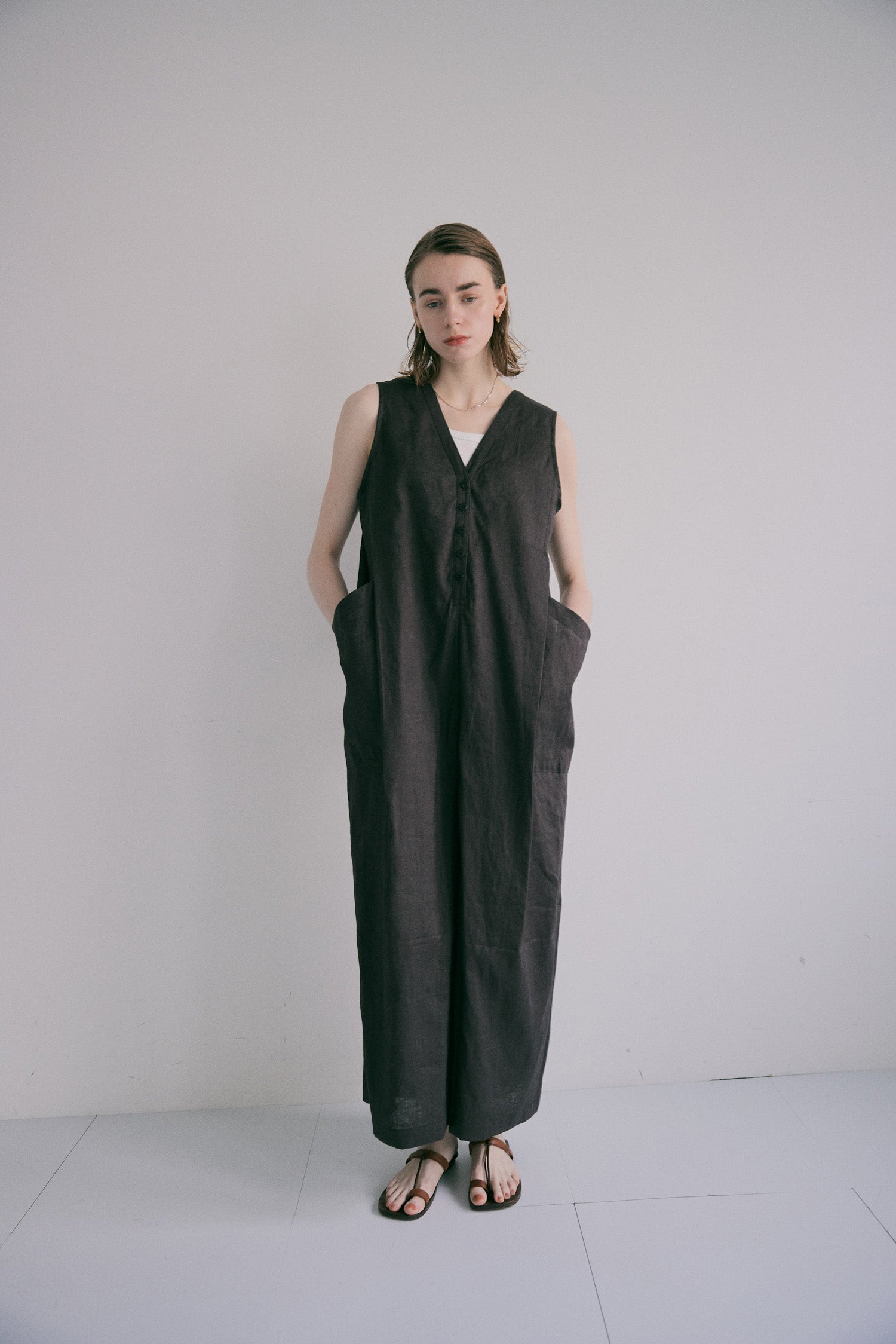 doux bleu コットンリネン サロペット DB-2625-083