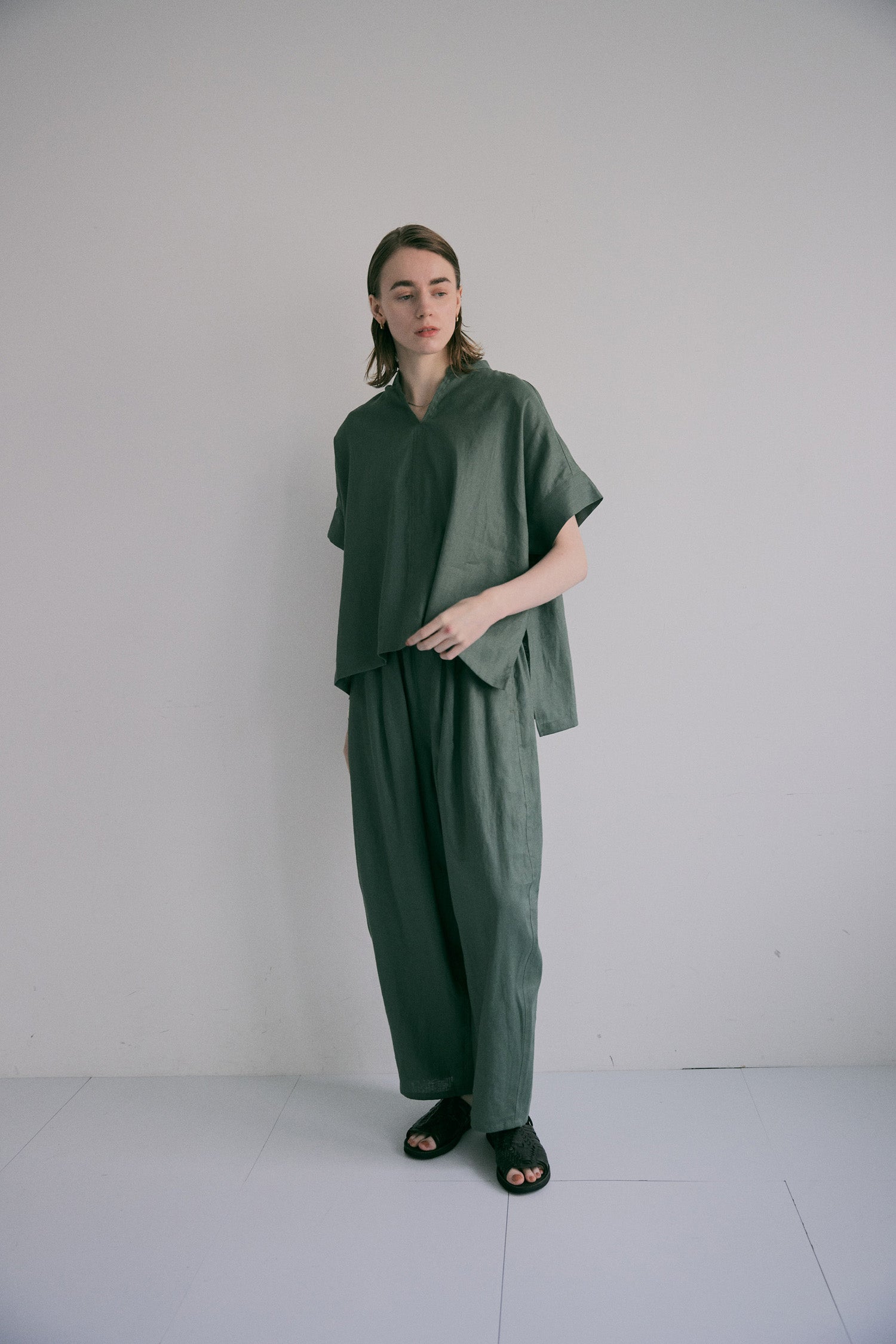 doux bleu コットンリネンワイドコクーンパンツ DB-2625-082