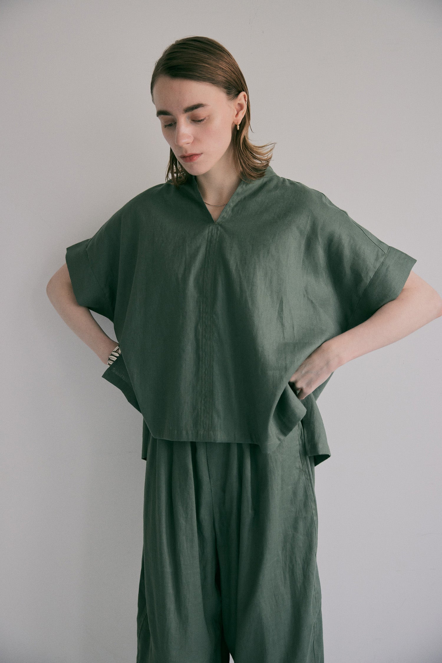 doux bleu コットンリネン スキッパーシャツ DB-2623-081