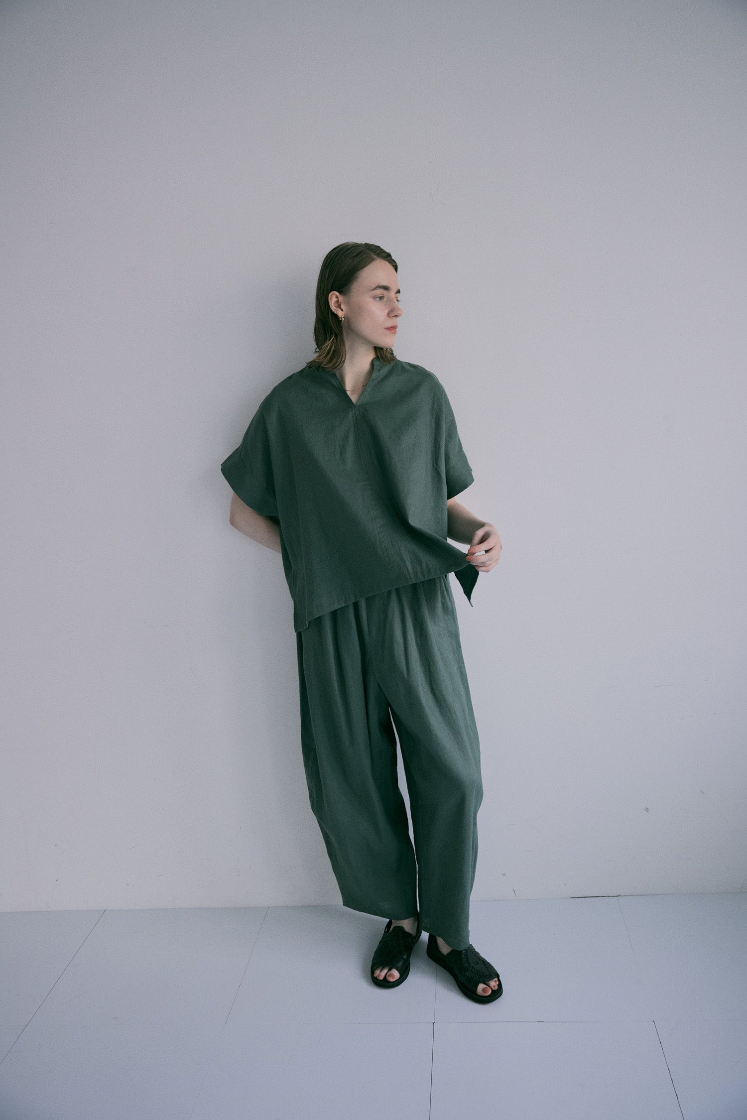 doux bleu コットンリネンワイドコクーンパンツ DB-2625-082