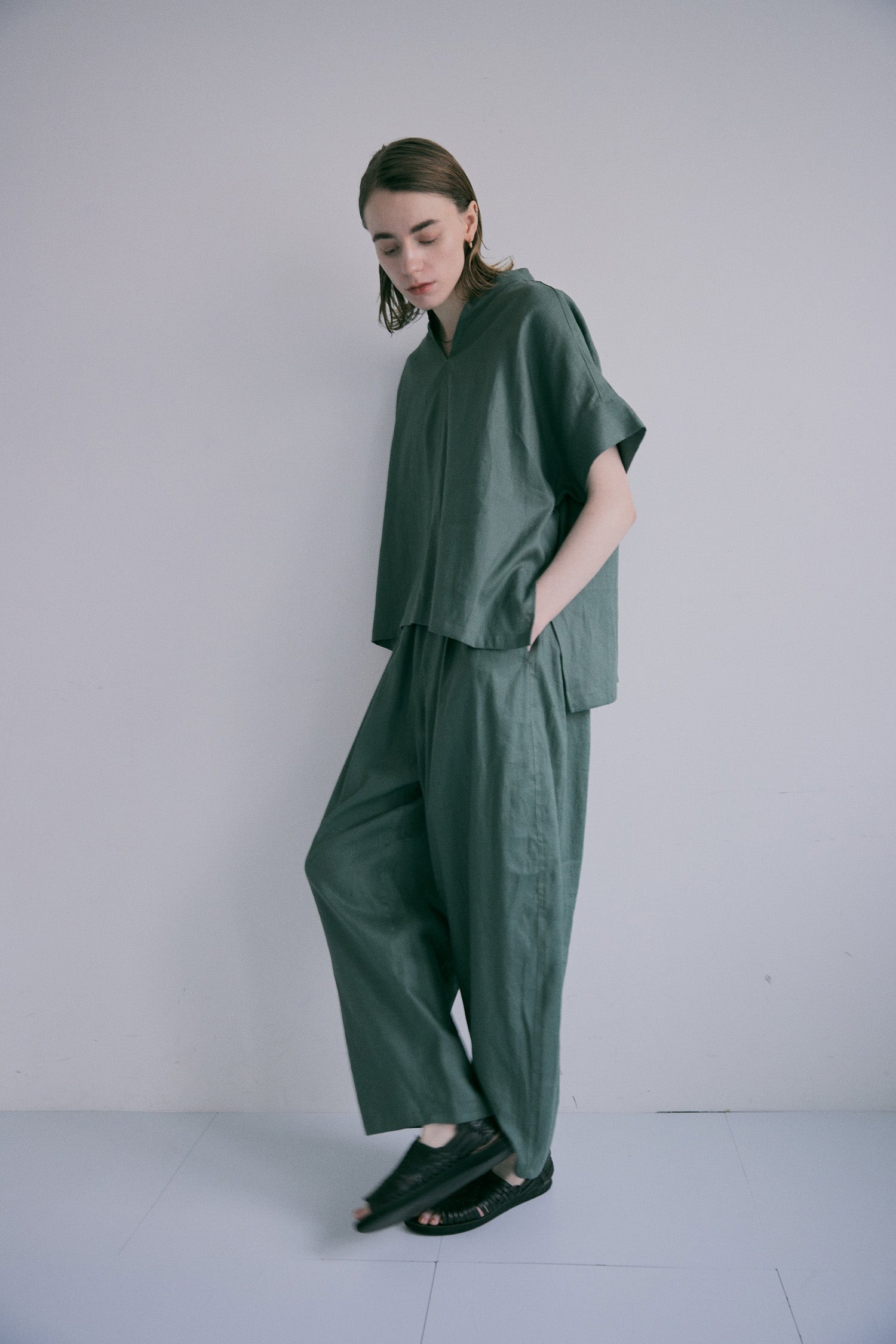 doux bleu コットンリネンワイドコクーンパンツ DB-2625-082