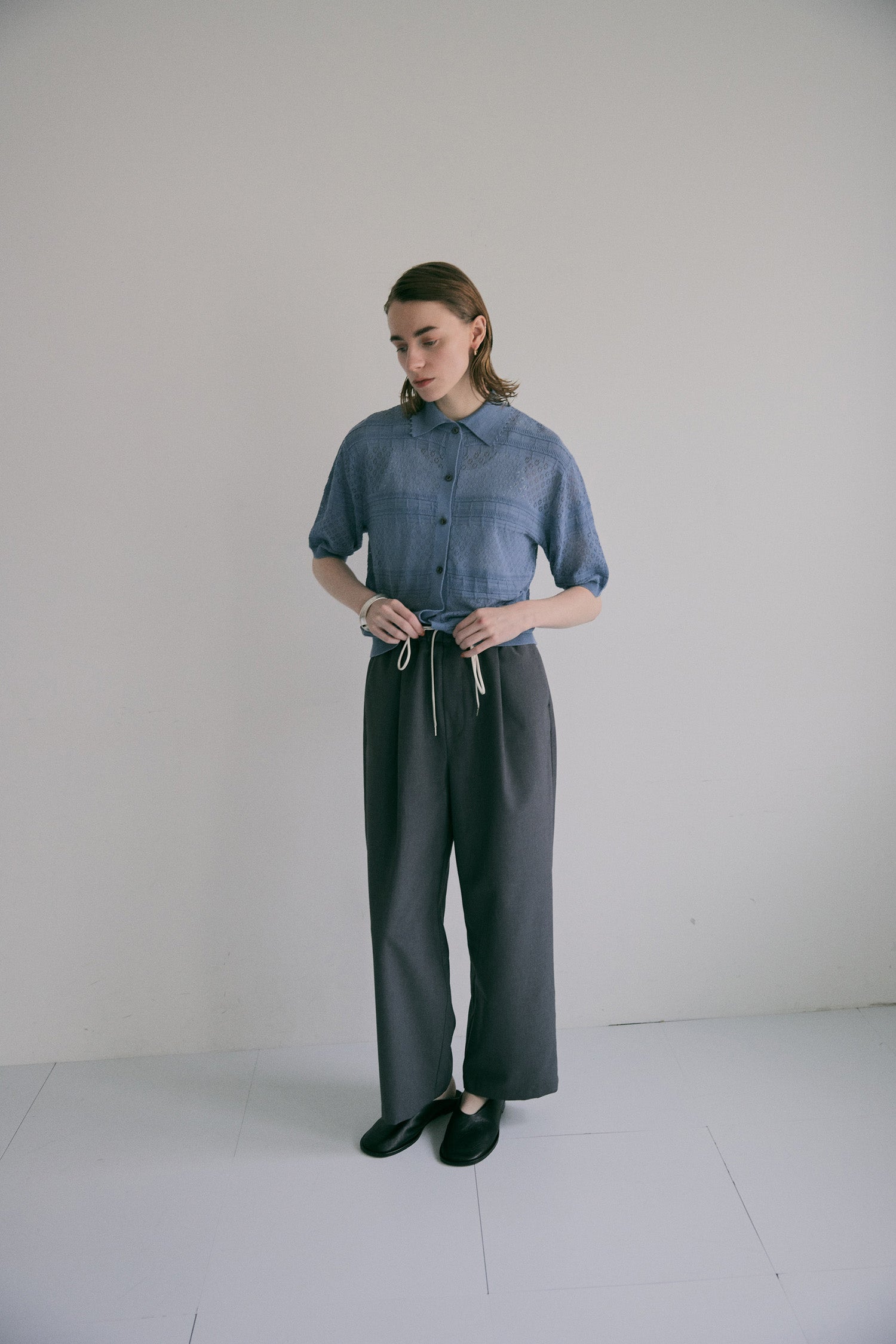 doux bleu オープンワーク 半袖ニットシャツ DB-2622-045