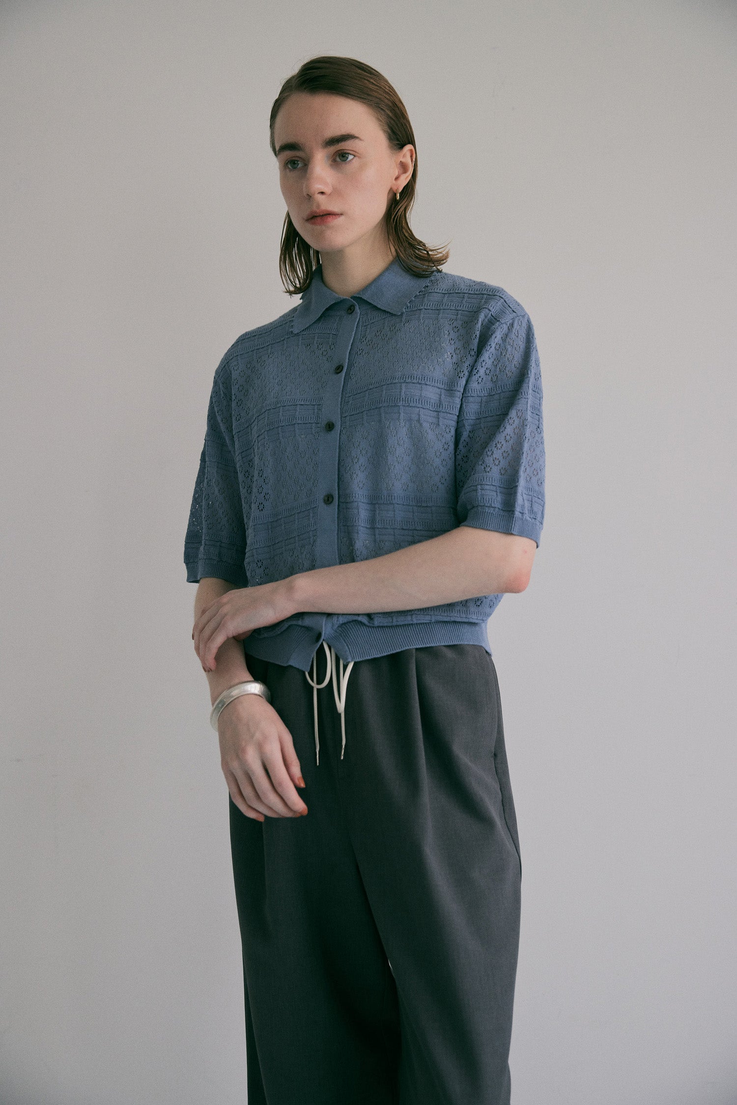 doux bleu オープンワーク 半袖ニットシャツ DB-2622-045