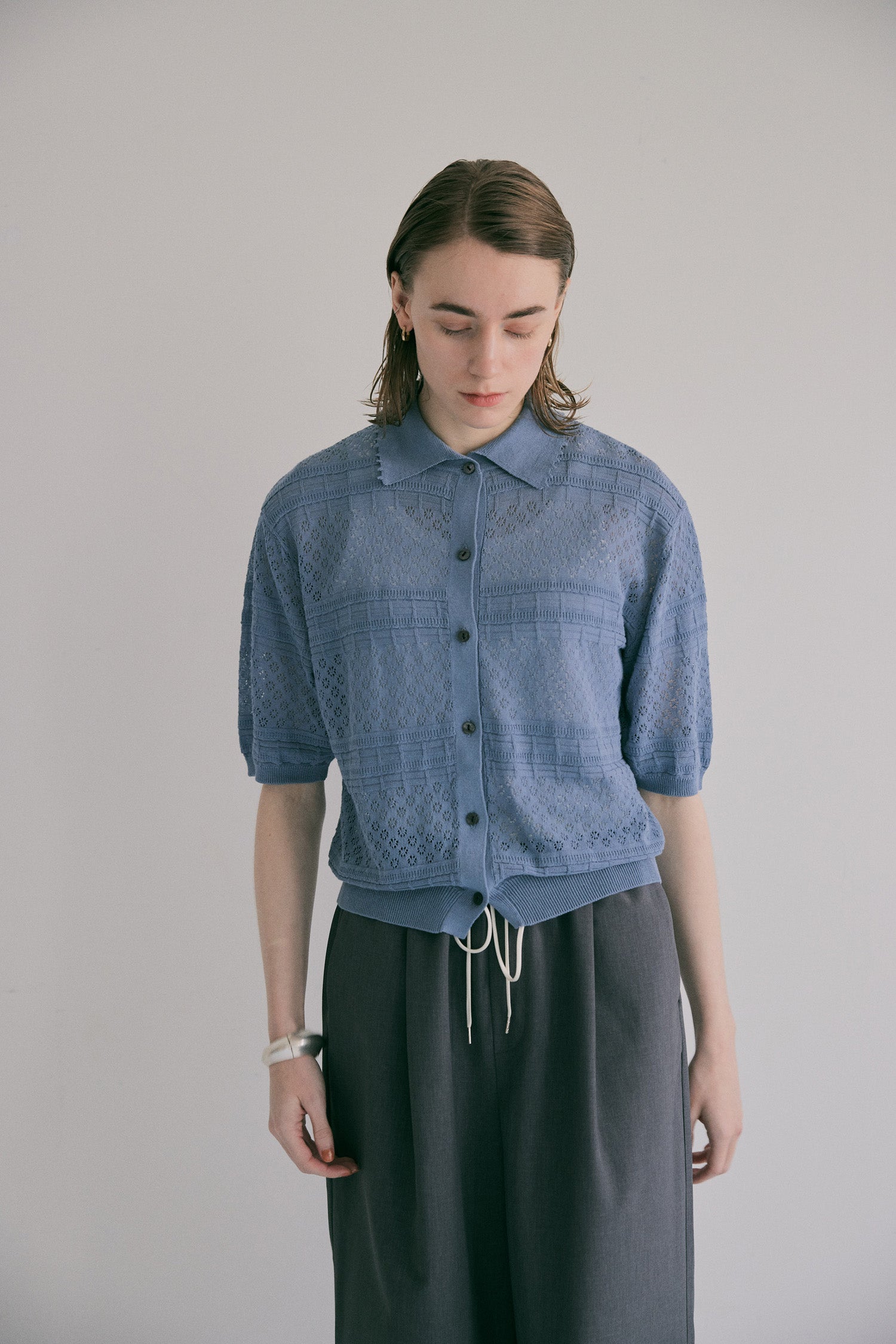 doux bleu オープンワーク 半袖ニットシャツ DB-2622-045