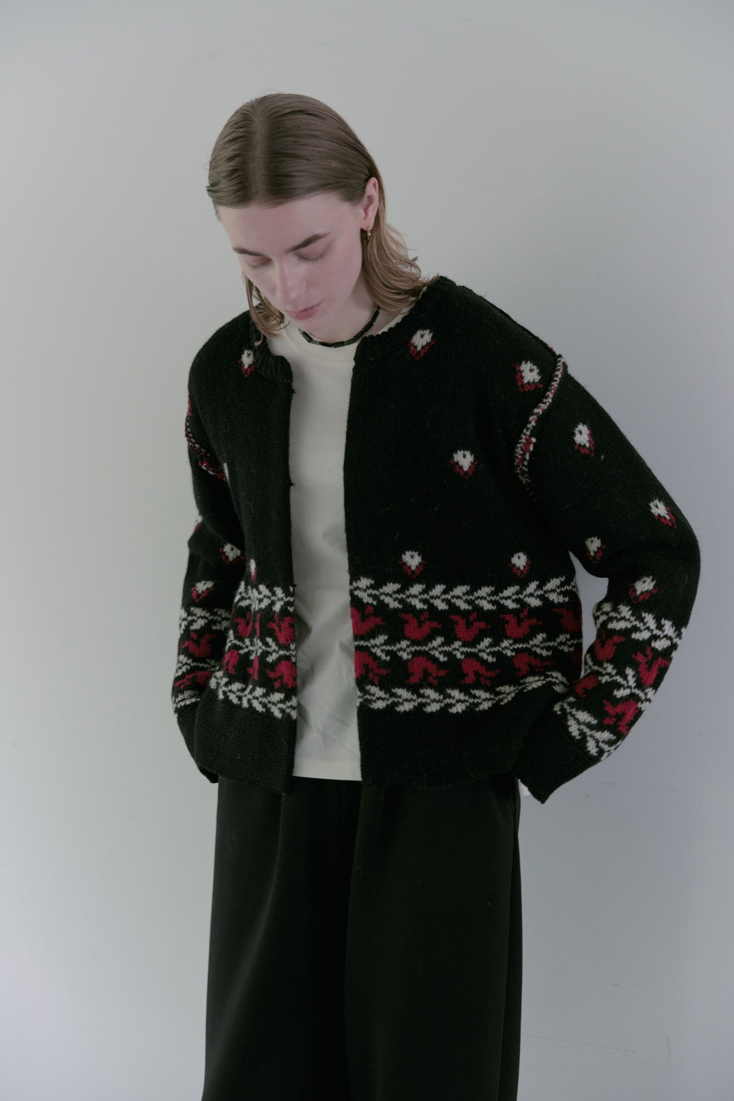 doux bleu フラワージャガードニットジャケット DB-2552-060