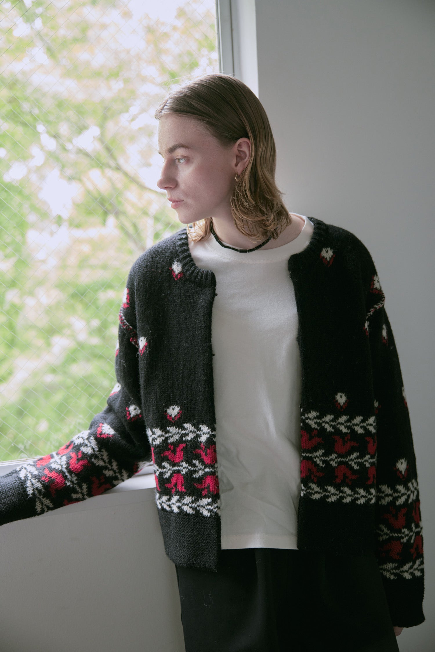 doux bleu フラワージャガードニットジャケット DB-2552-060