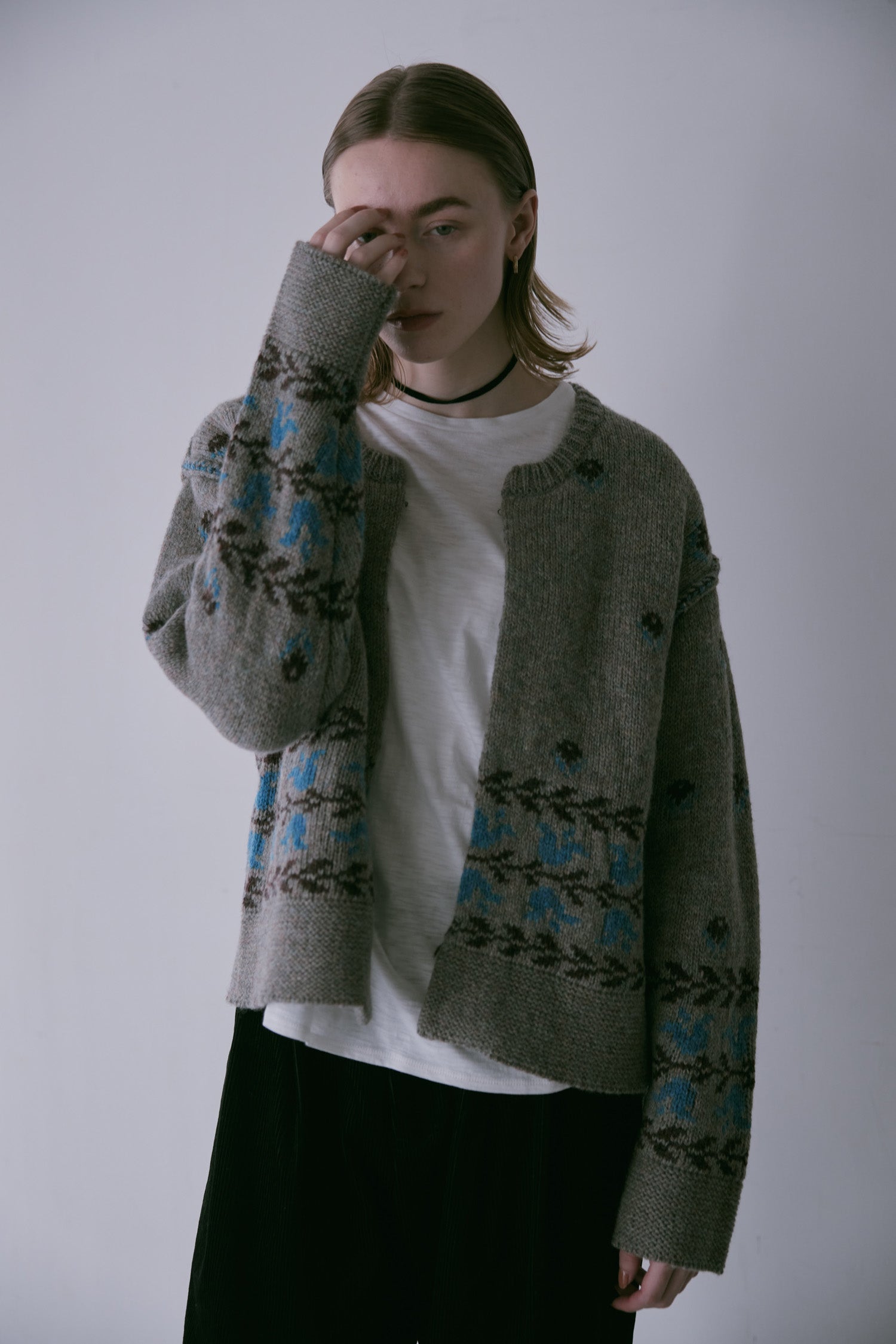 doux bleu フラワージャガードニットジャケット DB-2552-060