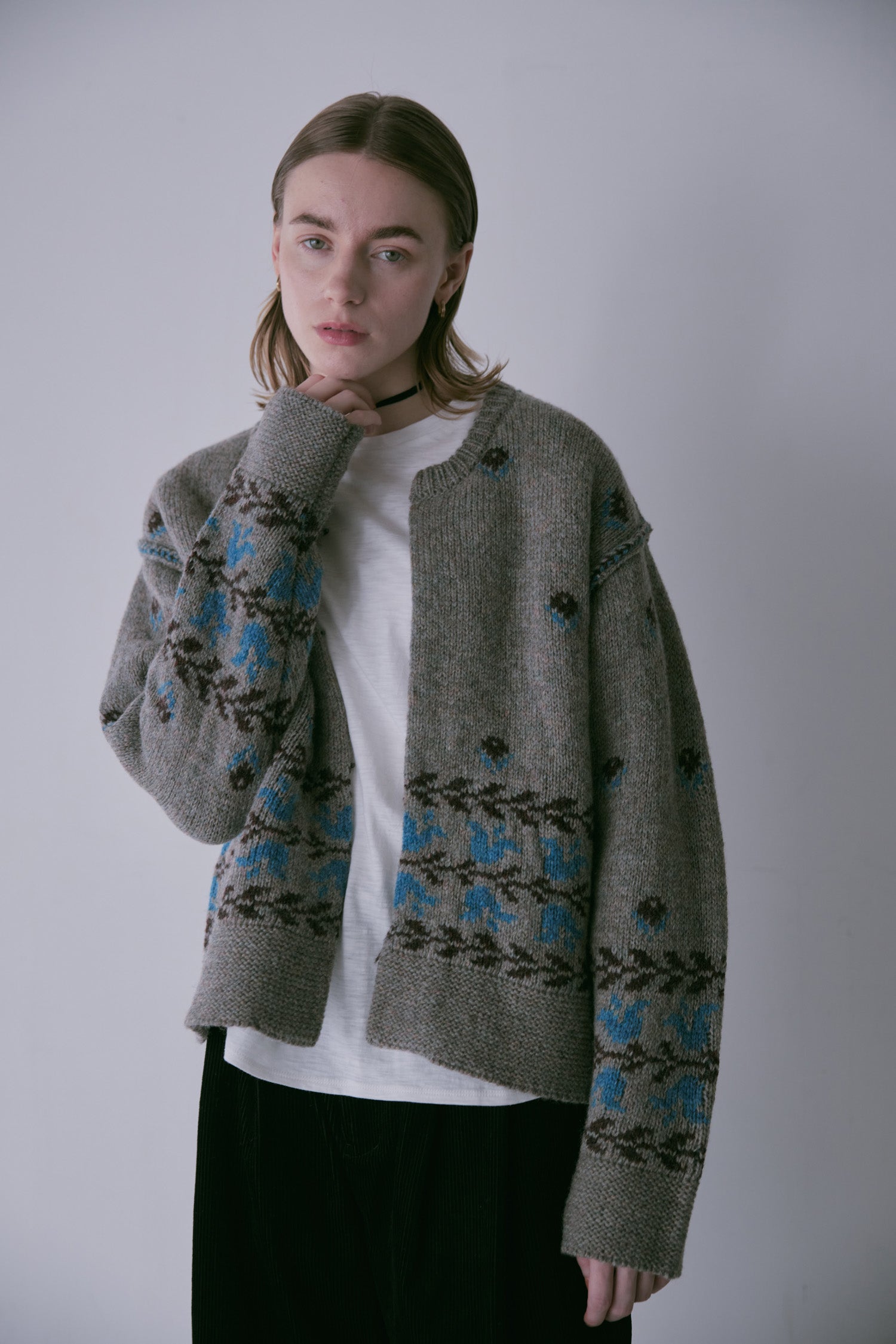 doux bleu フラワージャガードニットジャケット DB-2552-060