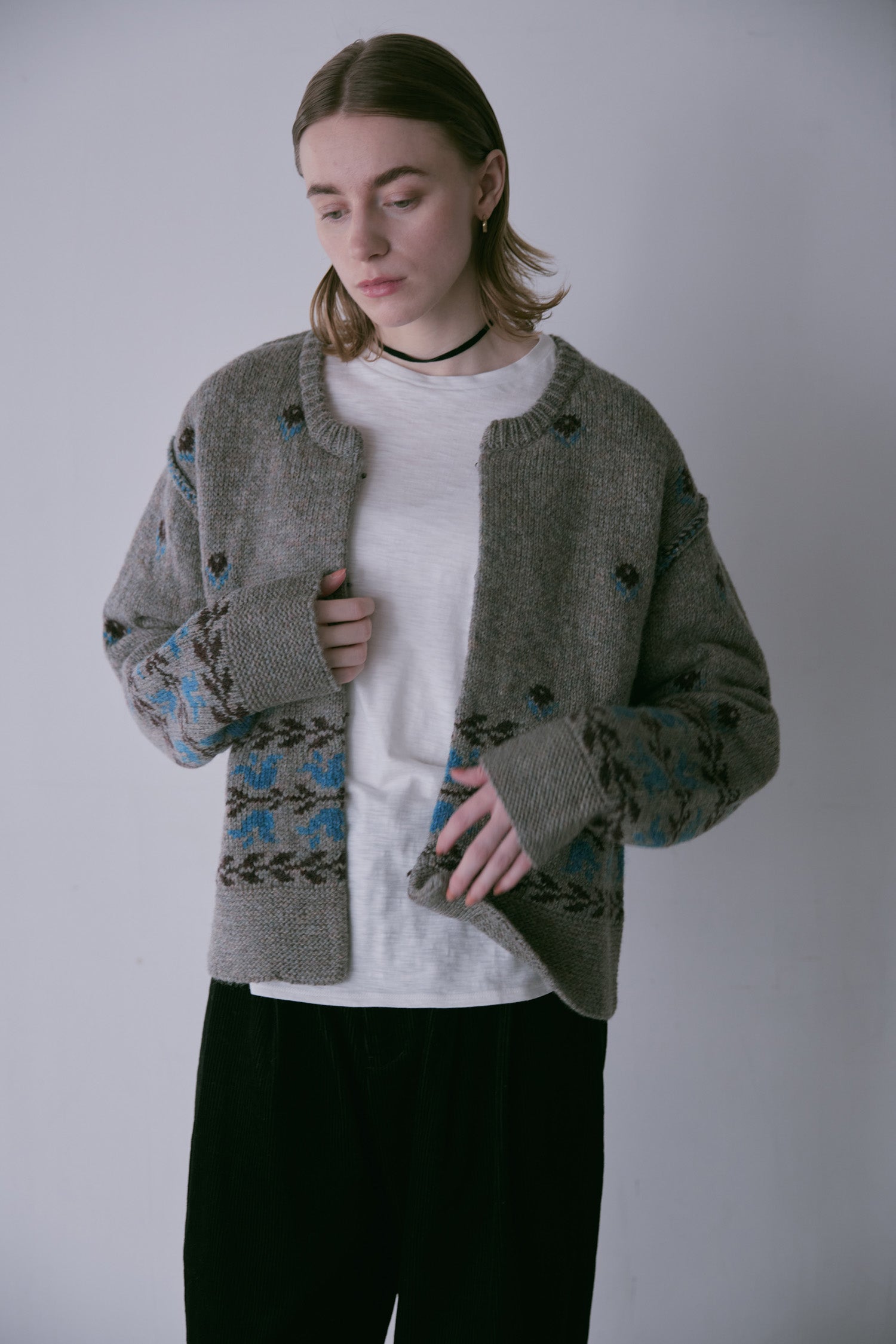 doux bleu フラワージャガードニットジャケット DB-2552-060